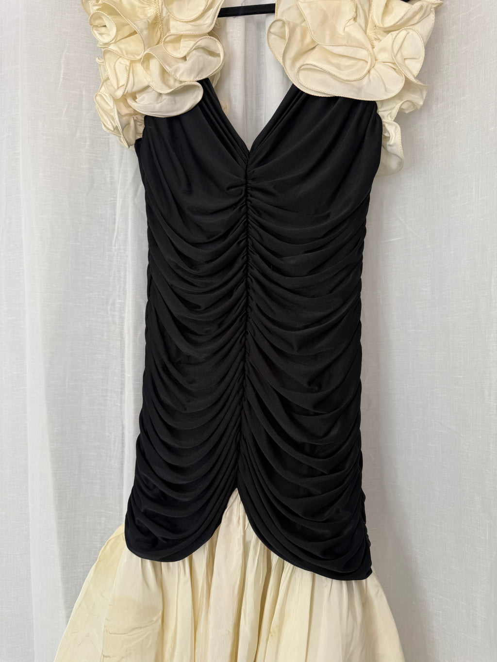 black + ivory ruffle couture dress