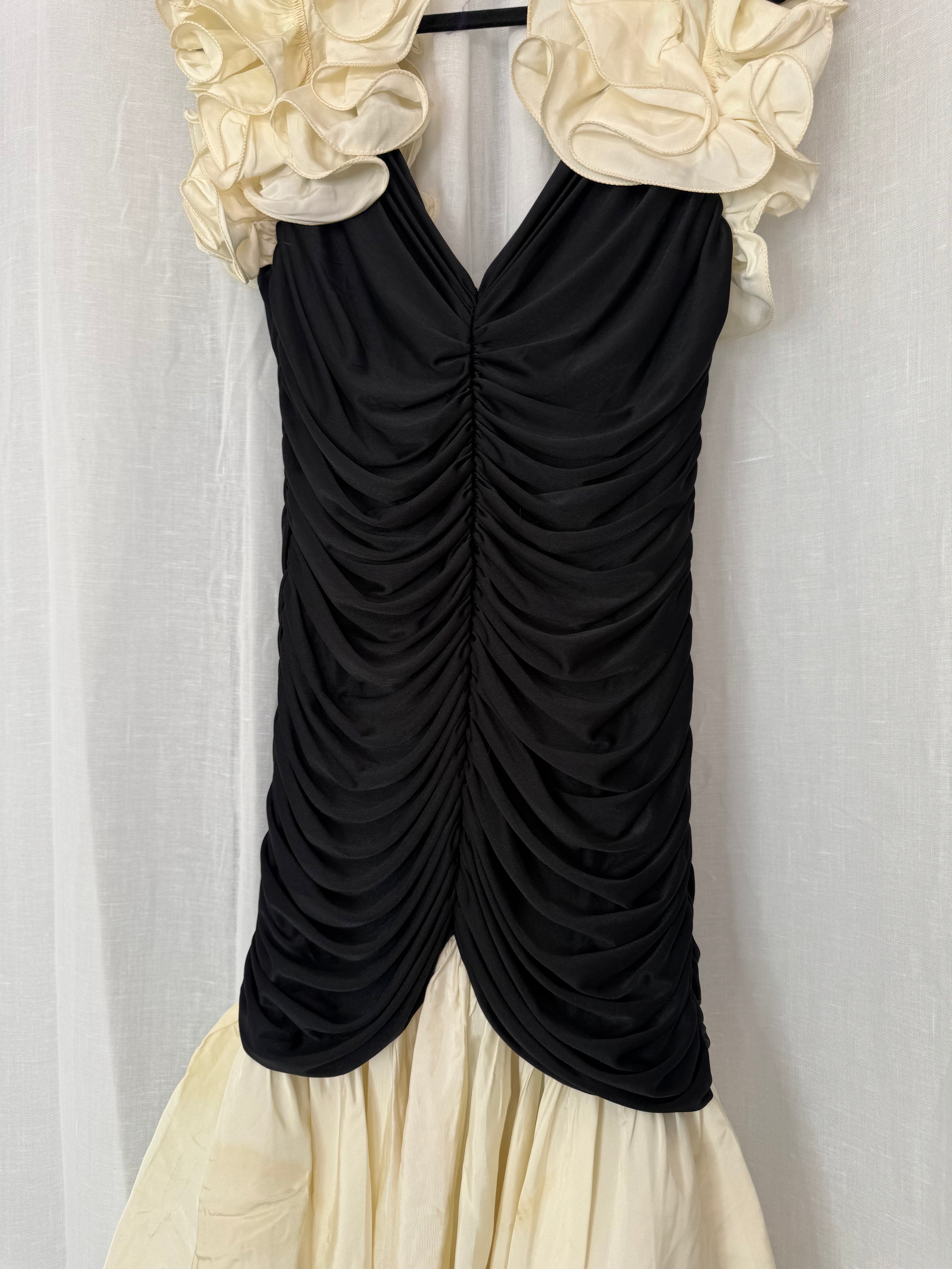 black + ivory ruffle couture dress