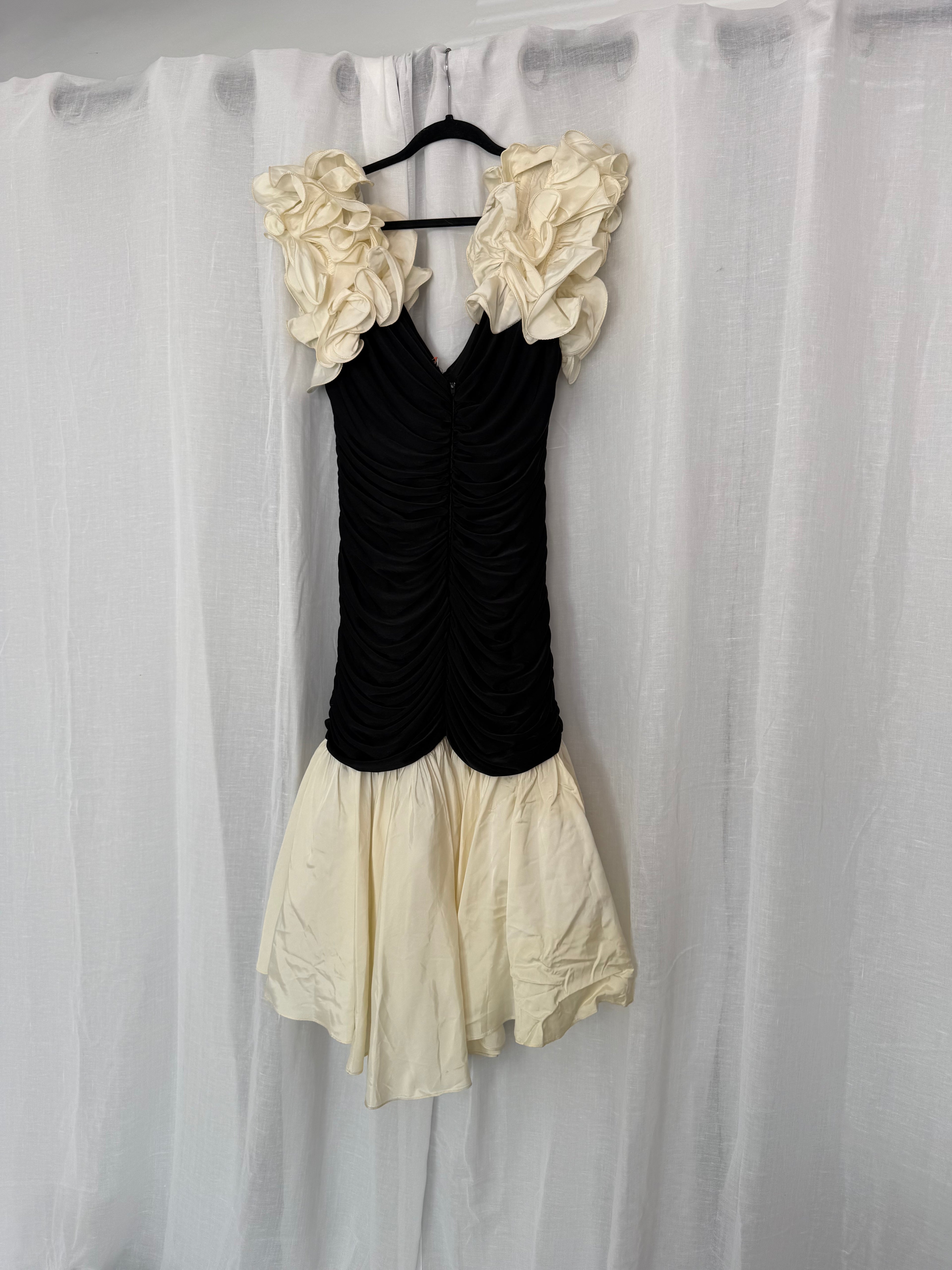 black + ivory ruffle couture dress