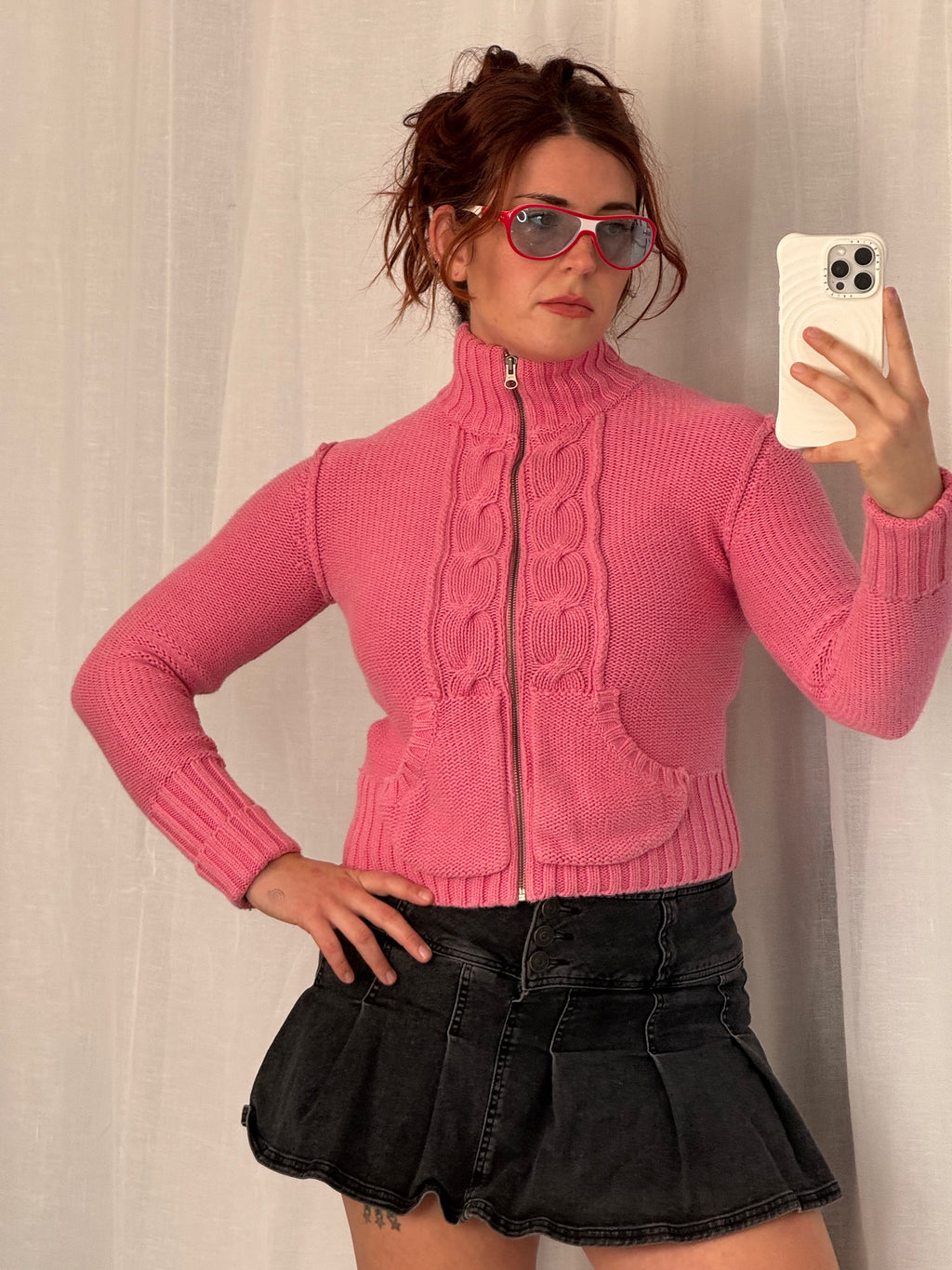 ✧ ✩ pink cable knit zip sweater ✩ ✧