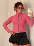 ✧ ✩ pink cable knit zip sweater ✩ ✧