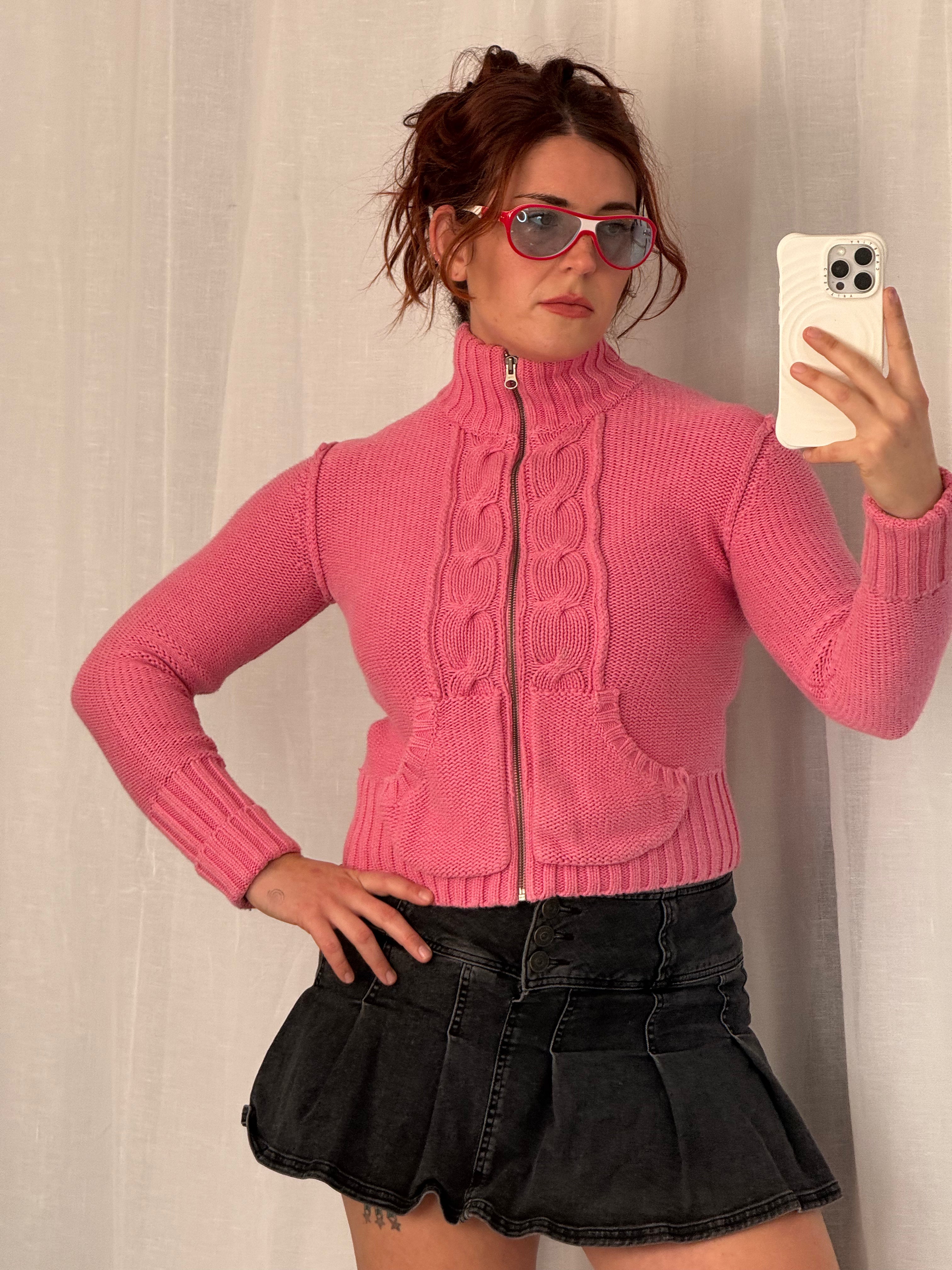 ✧ ✩ pink cable knit zip sweater ✩ ✧