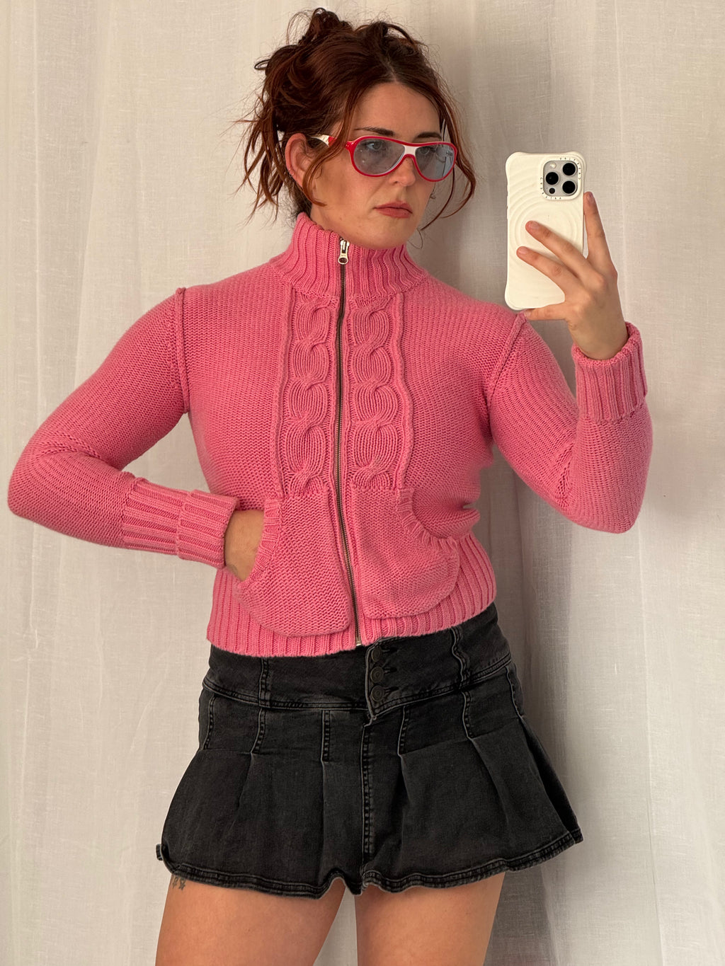 ✧ ✩ pink cable knit zip sweater ✩ ✧