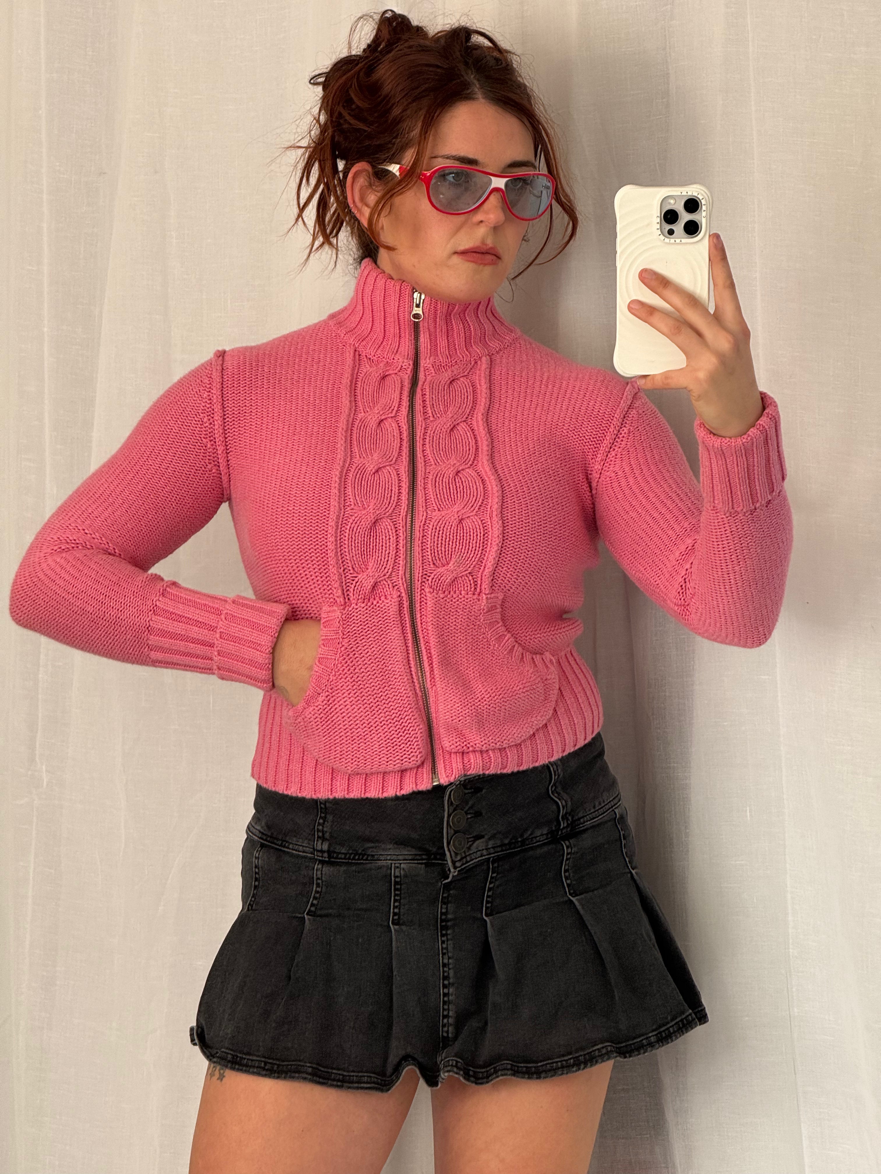 ✧ ✩ pink cable knit zip sweater ✩ ✧