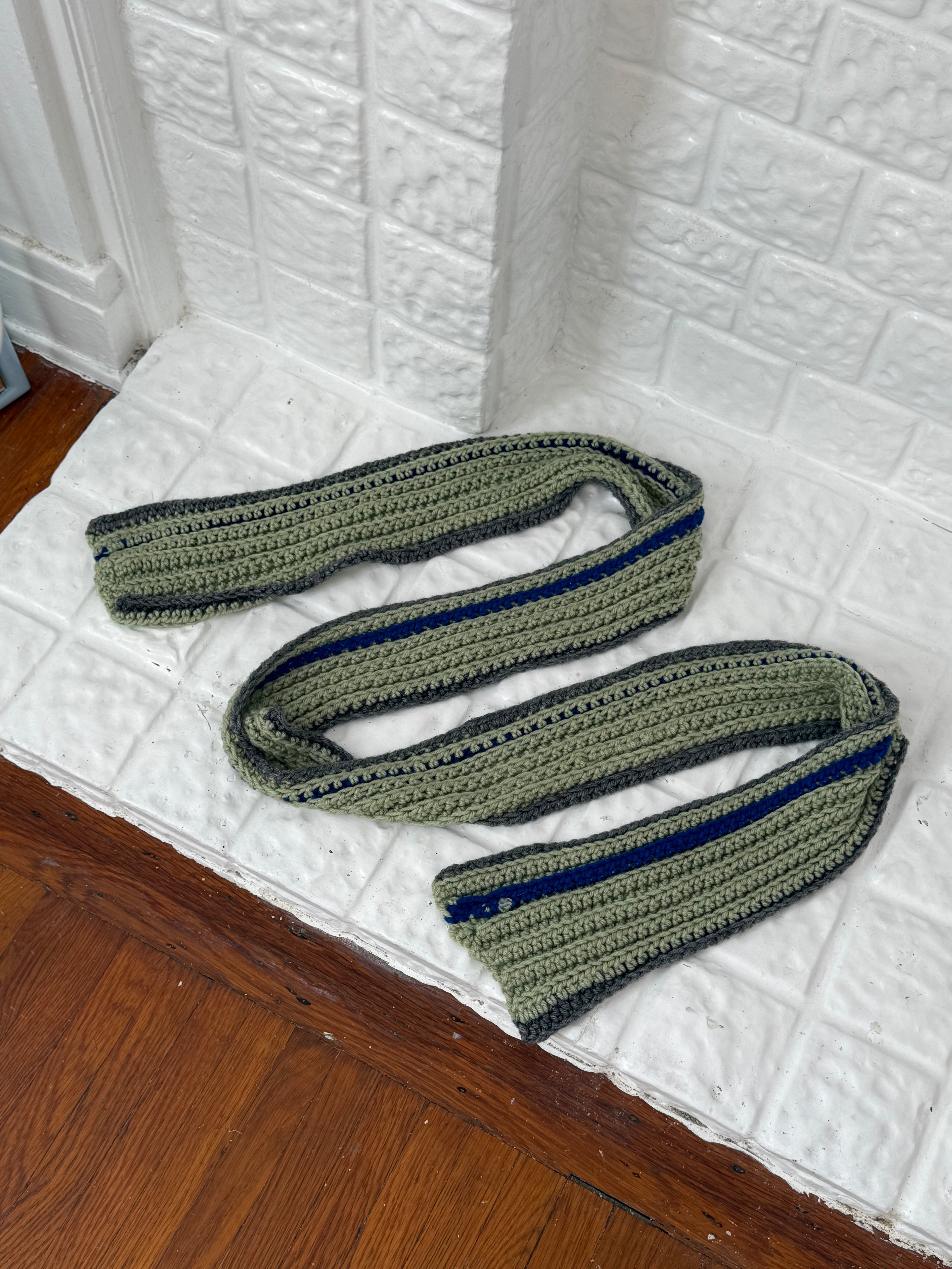 hand-crocheted striped knit scarf