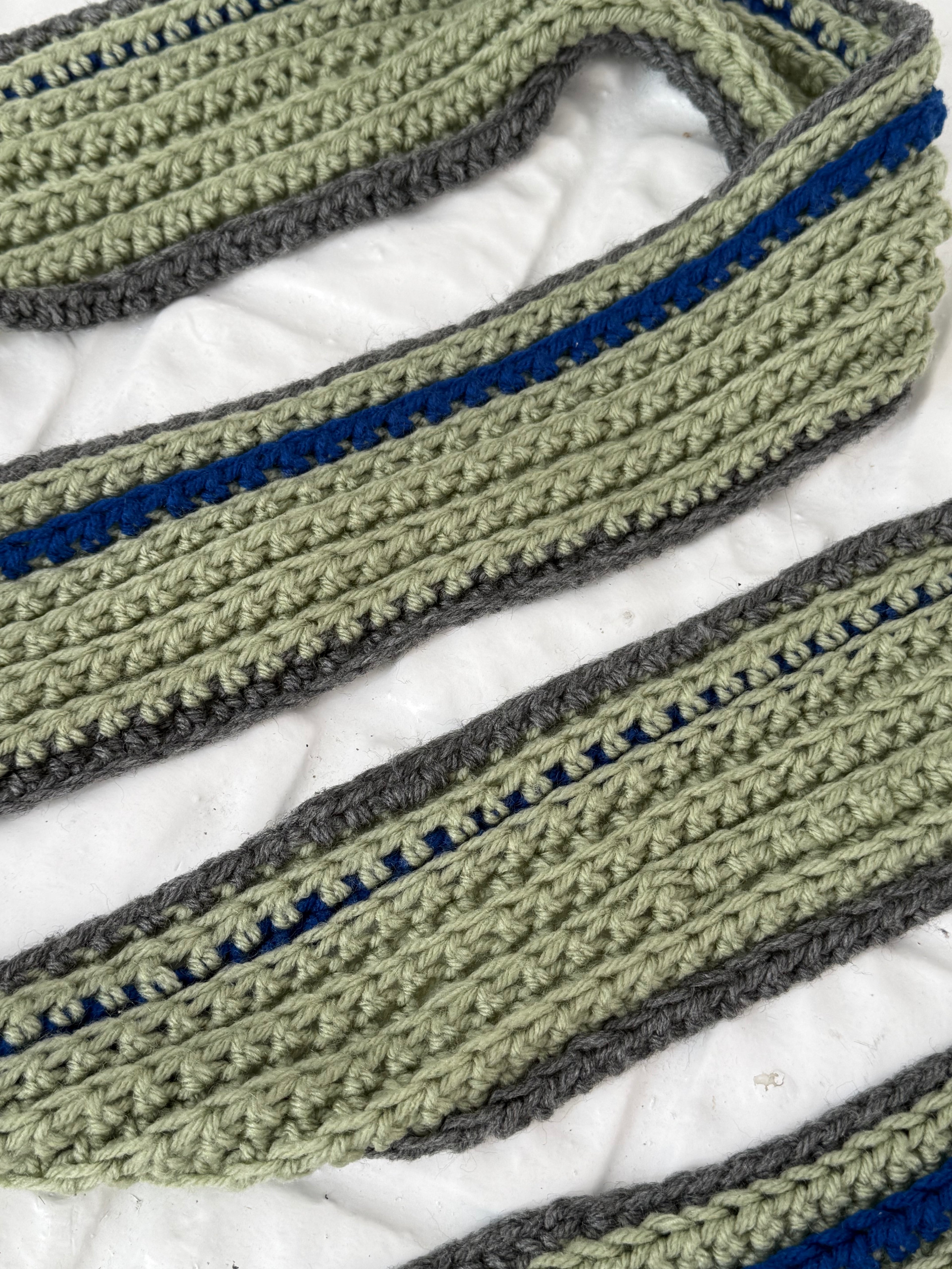 hand-crocheted striped knit scarf