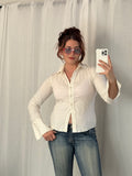 white y2k fitted button-up blouse