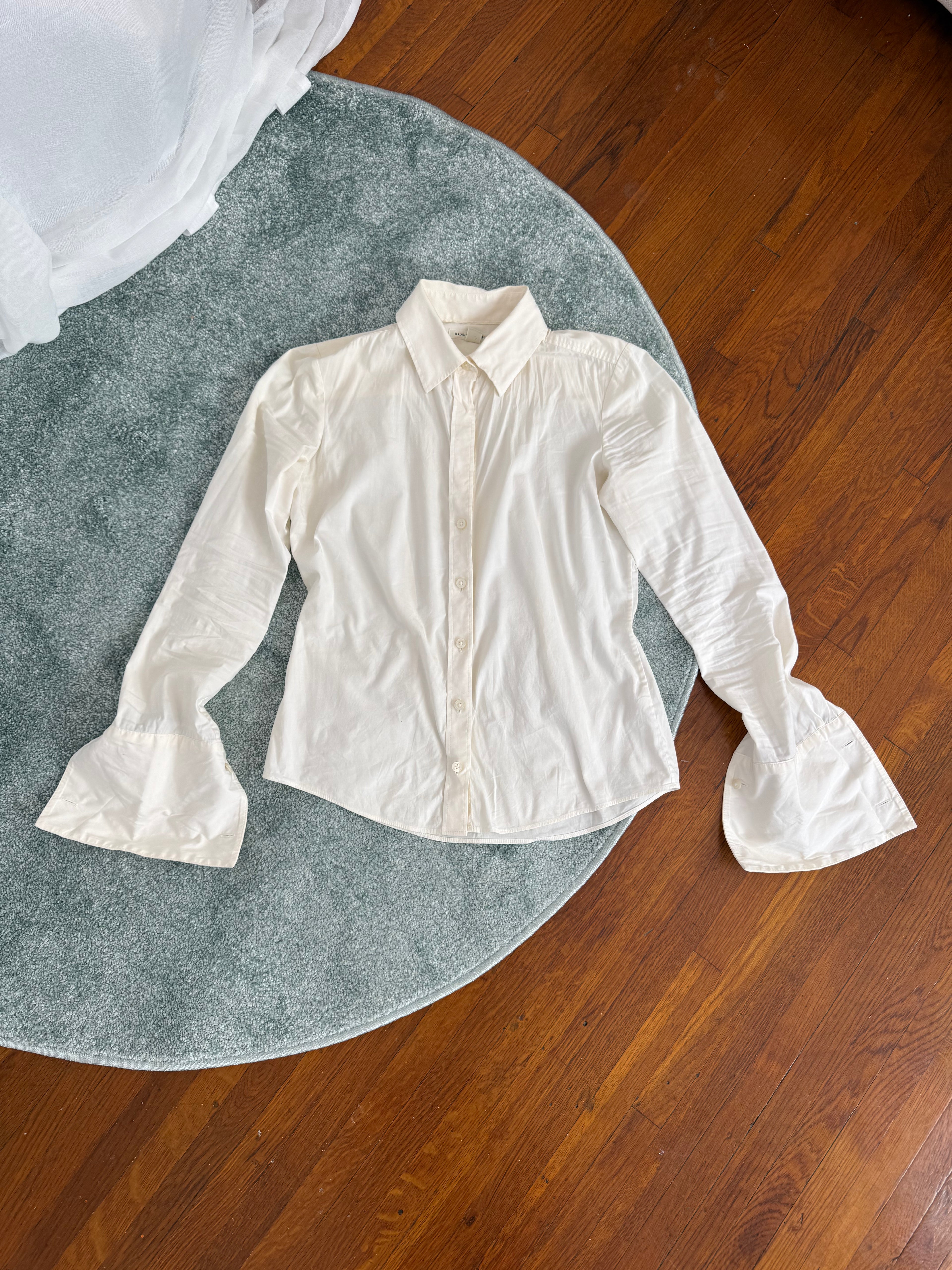 white y2k fitted button-up blouse