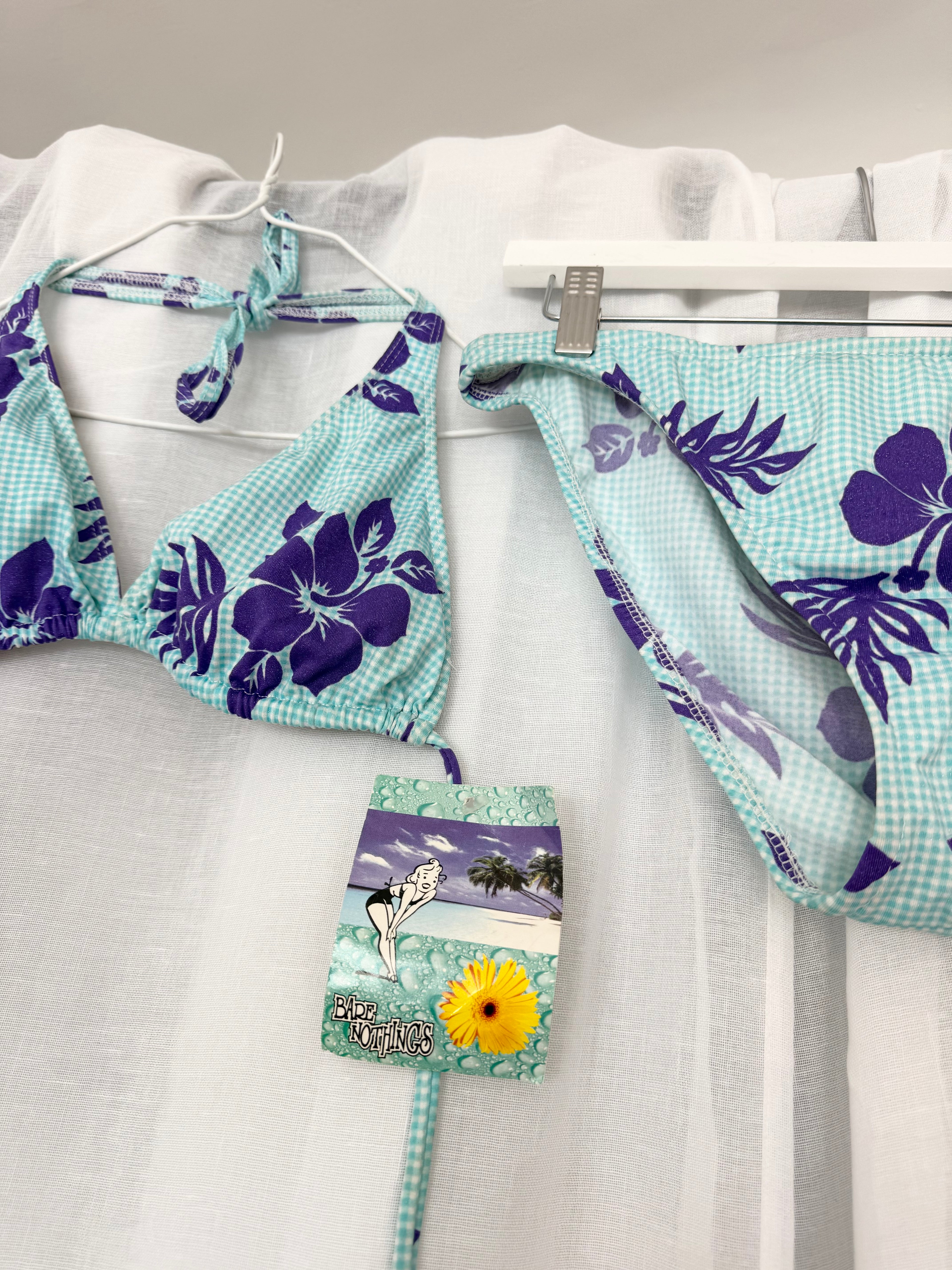 vintage y2k floral gingham bikini set