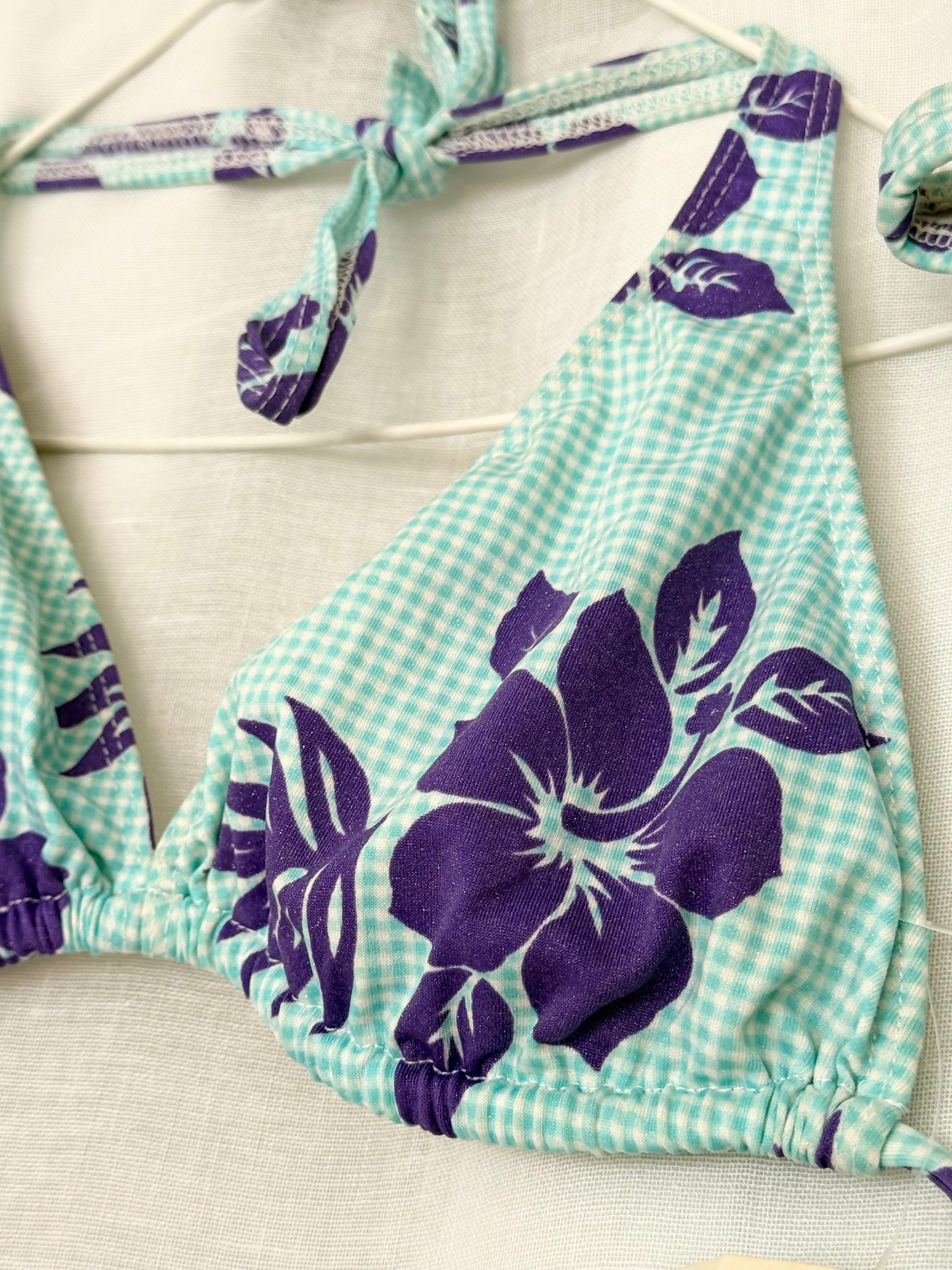 vintage y2k floral gingham bikini set