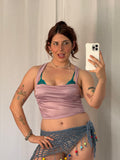 sparkly blush satin ruched cami crop top