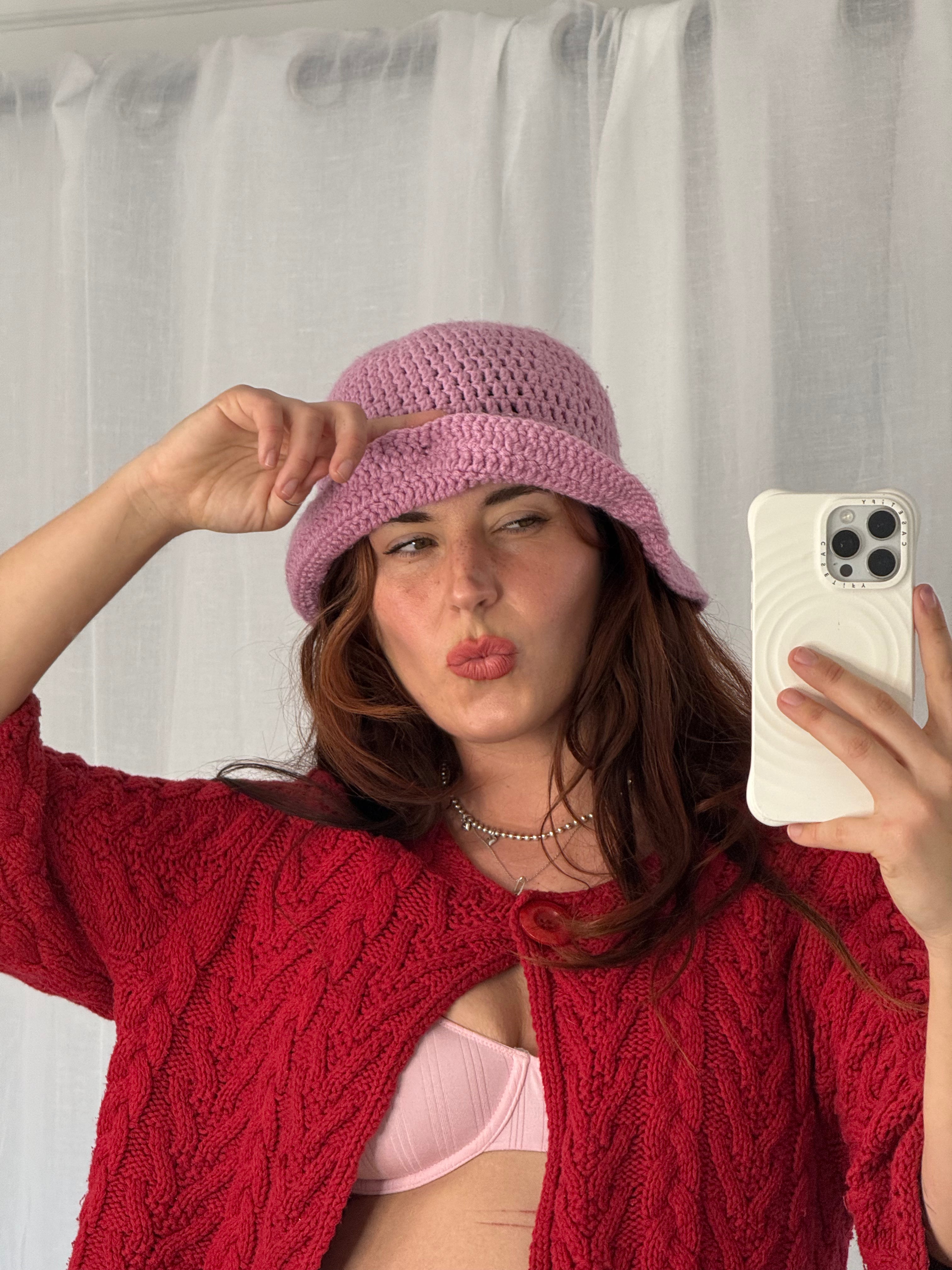 super thin hand-crocheted lilac beanie