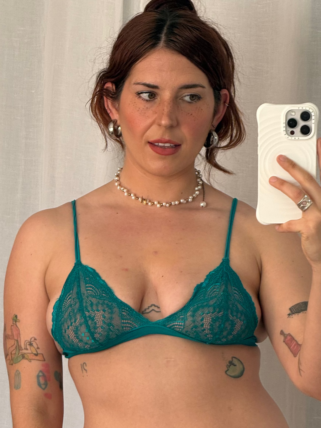 color block pink and teal sheer lace bralette