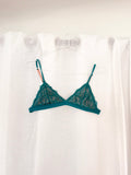 color block pink and teal sheer lace bralette