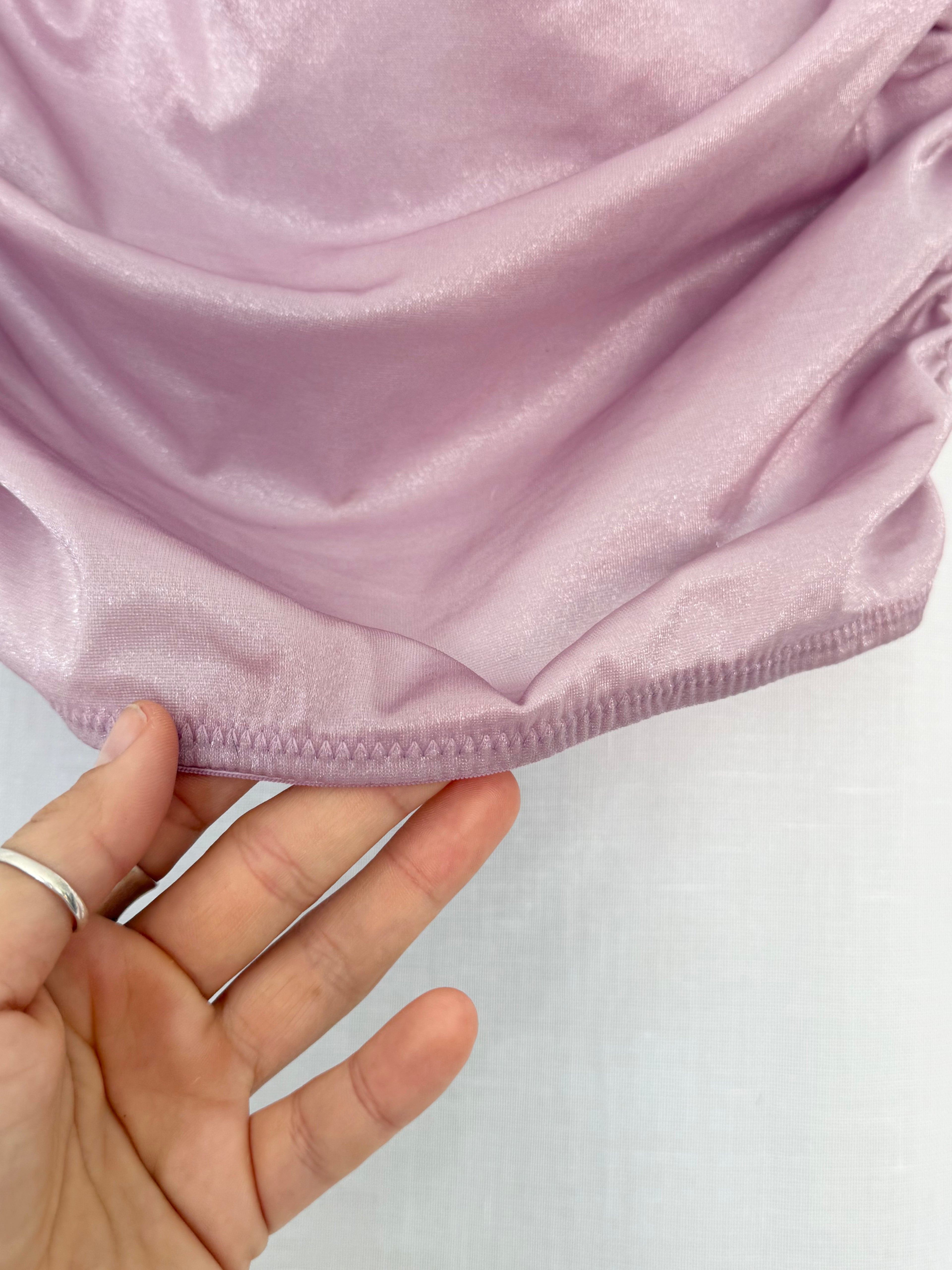 sparkly blush satin ruched cami crop top