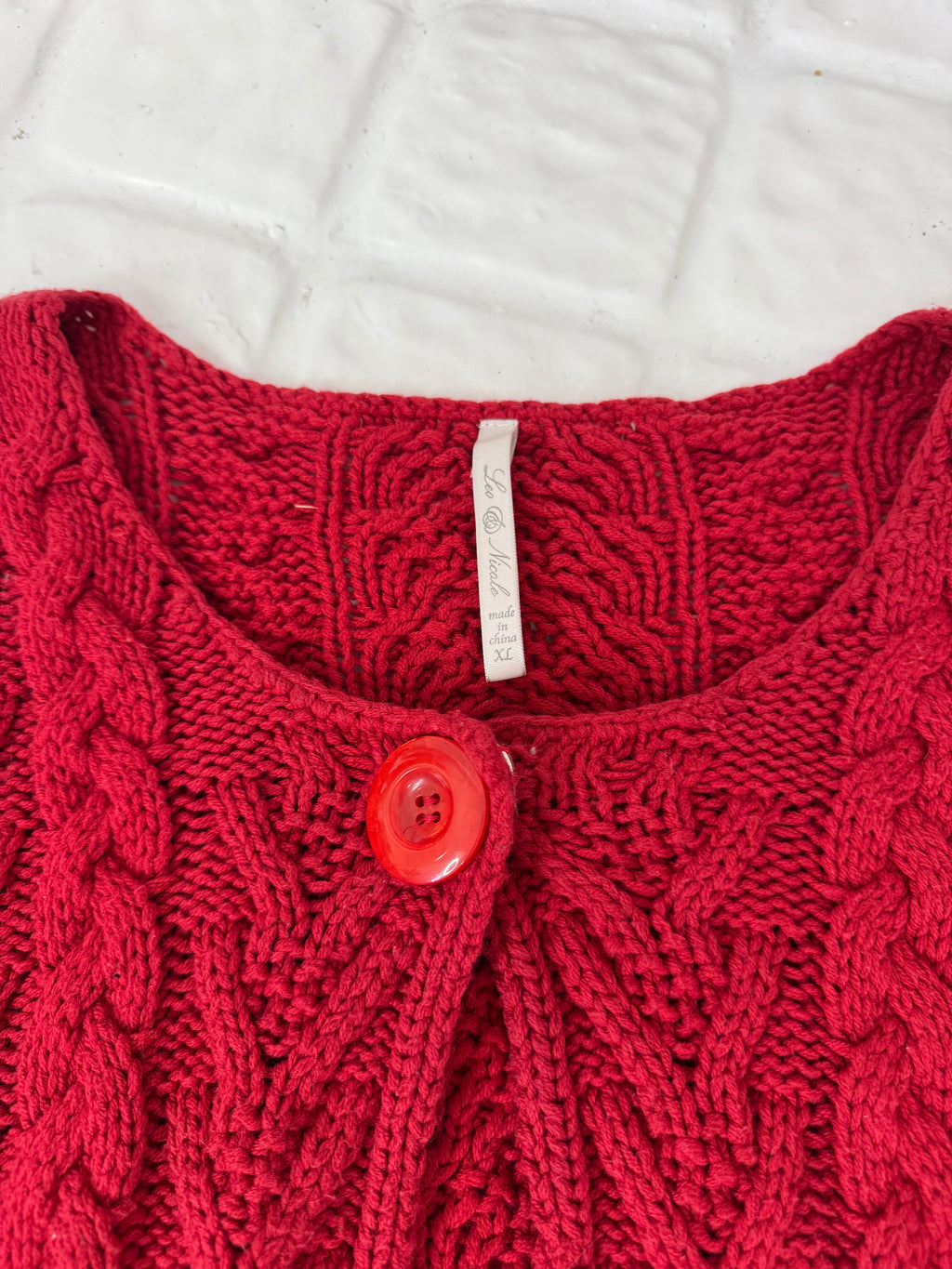 chunky cable knit red cardigan