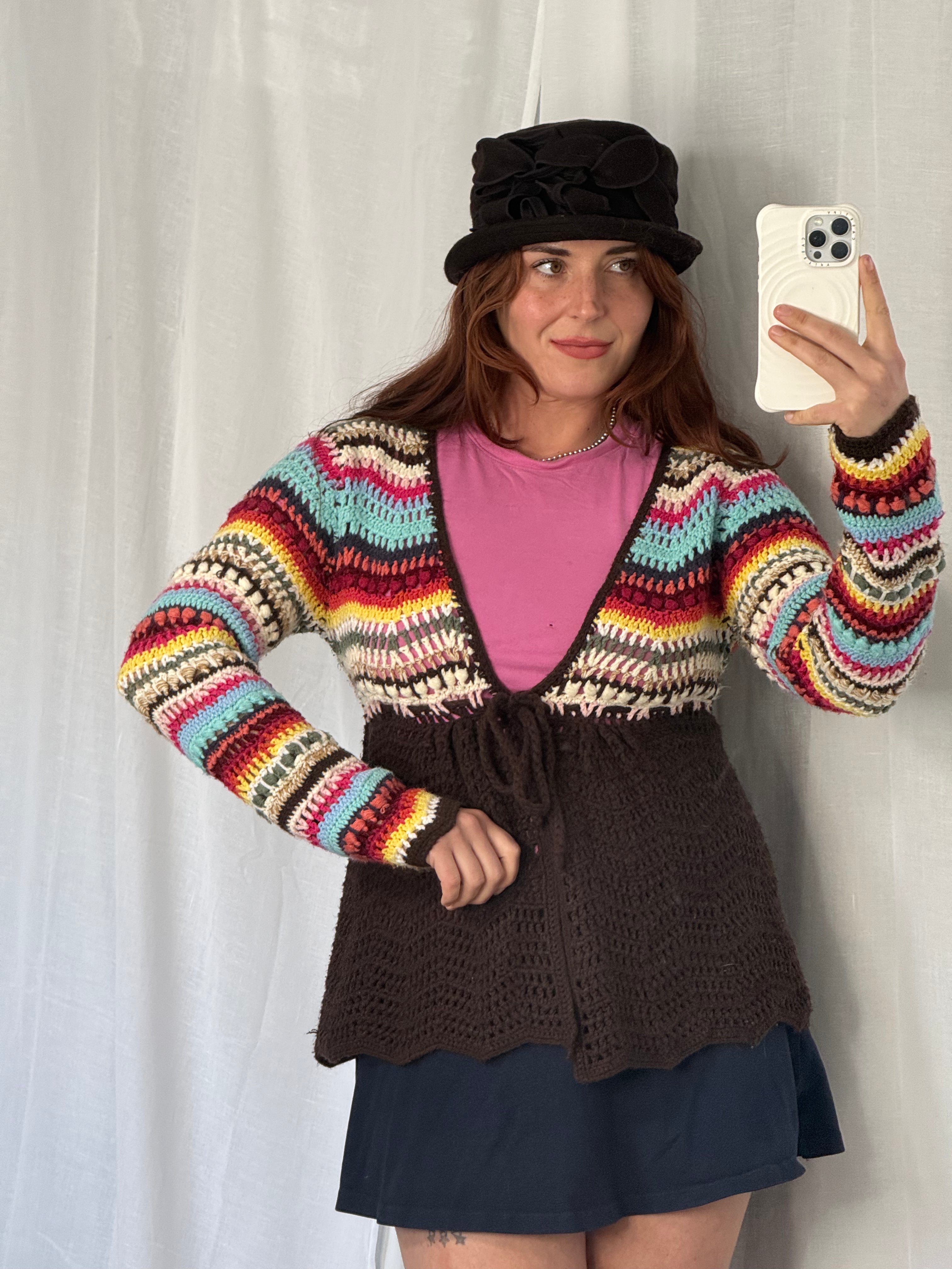 multicolor crochet knit cardigan