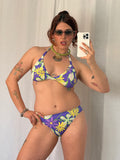 vintage y2k floral halter bikini set purple