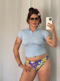 y2k baby blue rhinestone collar polo top