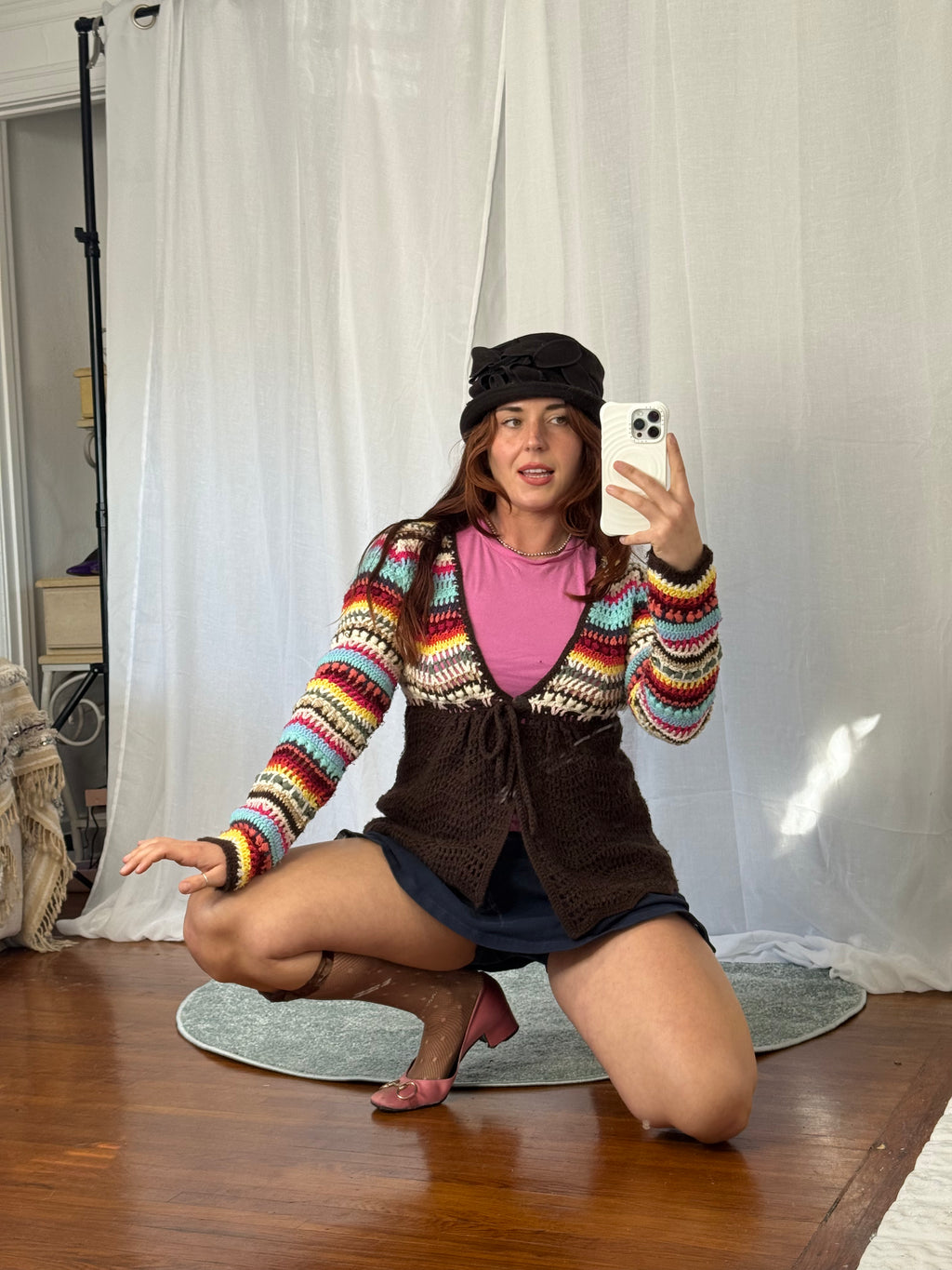 multicolor crochet knit cardigan