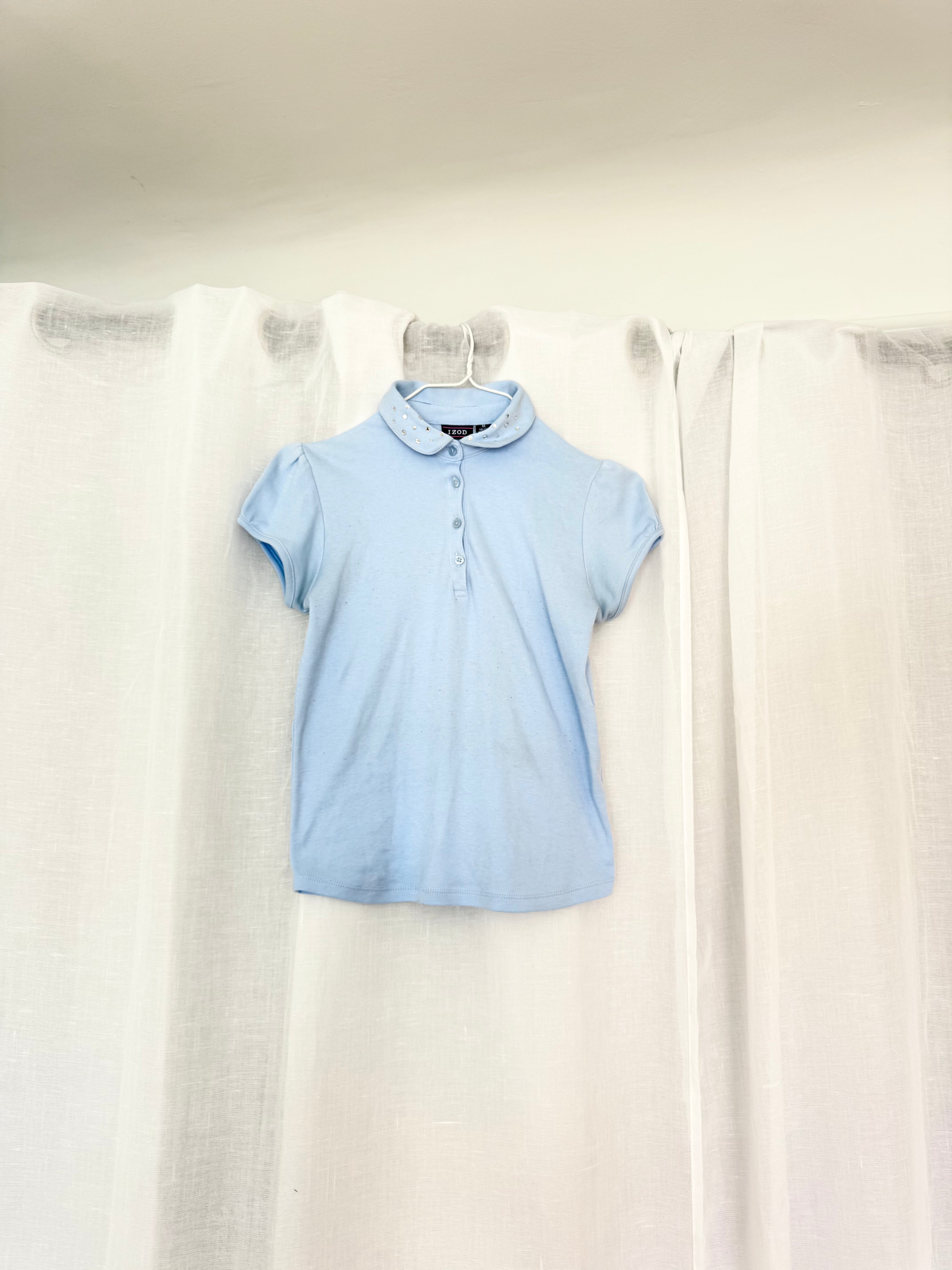 y2k baby blue rhinestone collar polo top