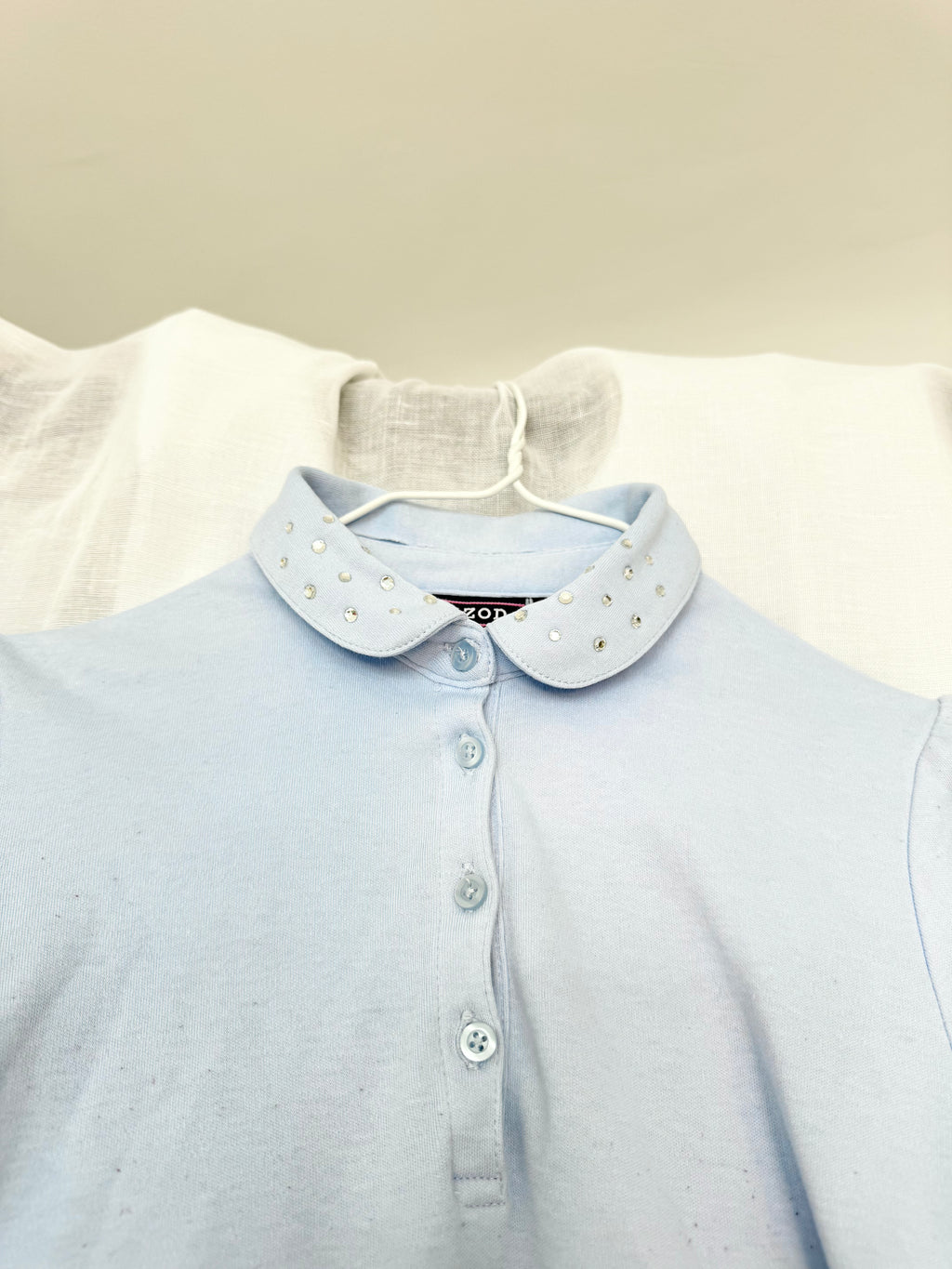 y2k baby blue rhinestone collar polo top