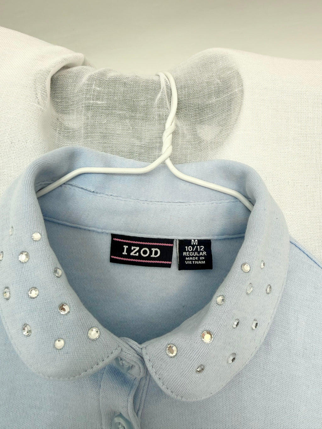 y2k baby blue rhinestone collar polo top