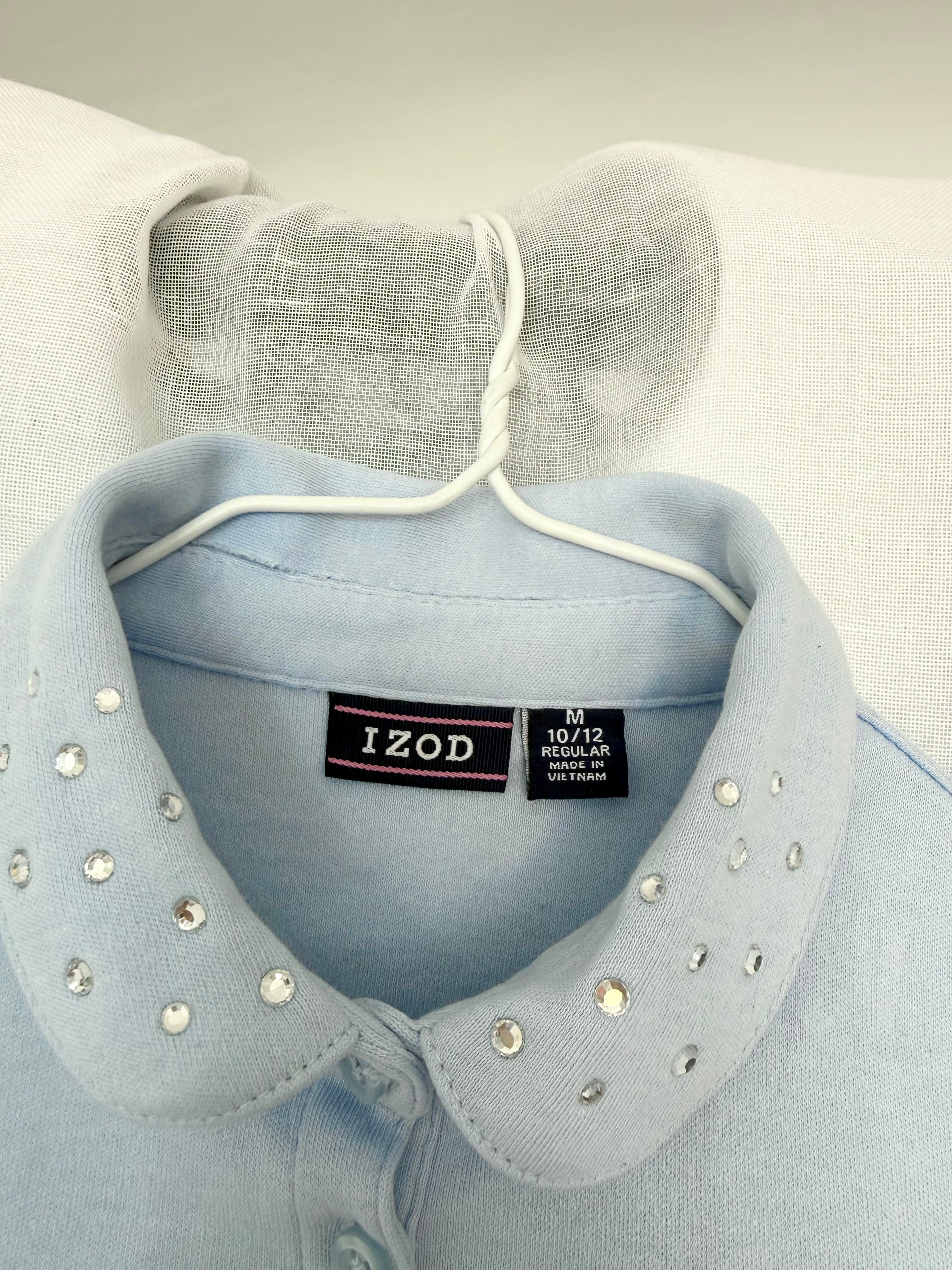 y2k baby blue rhinestone collar polo top