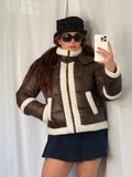 brown sherpa trim puffer jacket