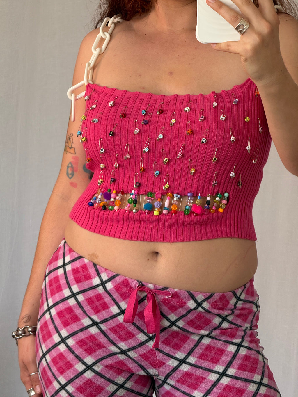 y2k upcycled beaded chain strap tank