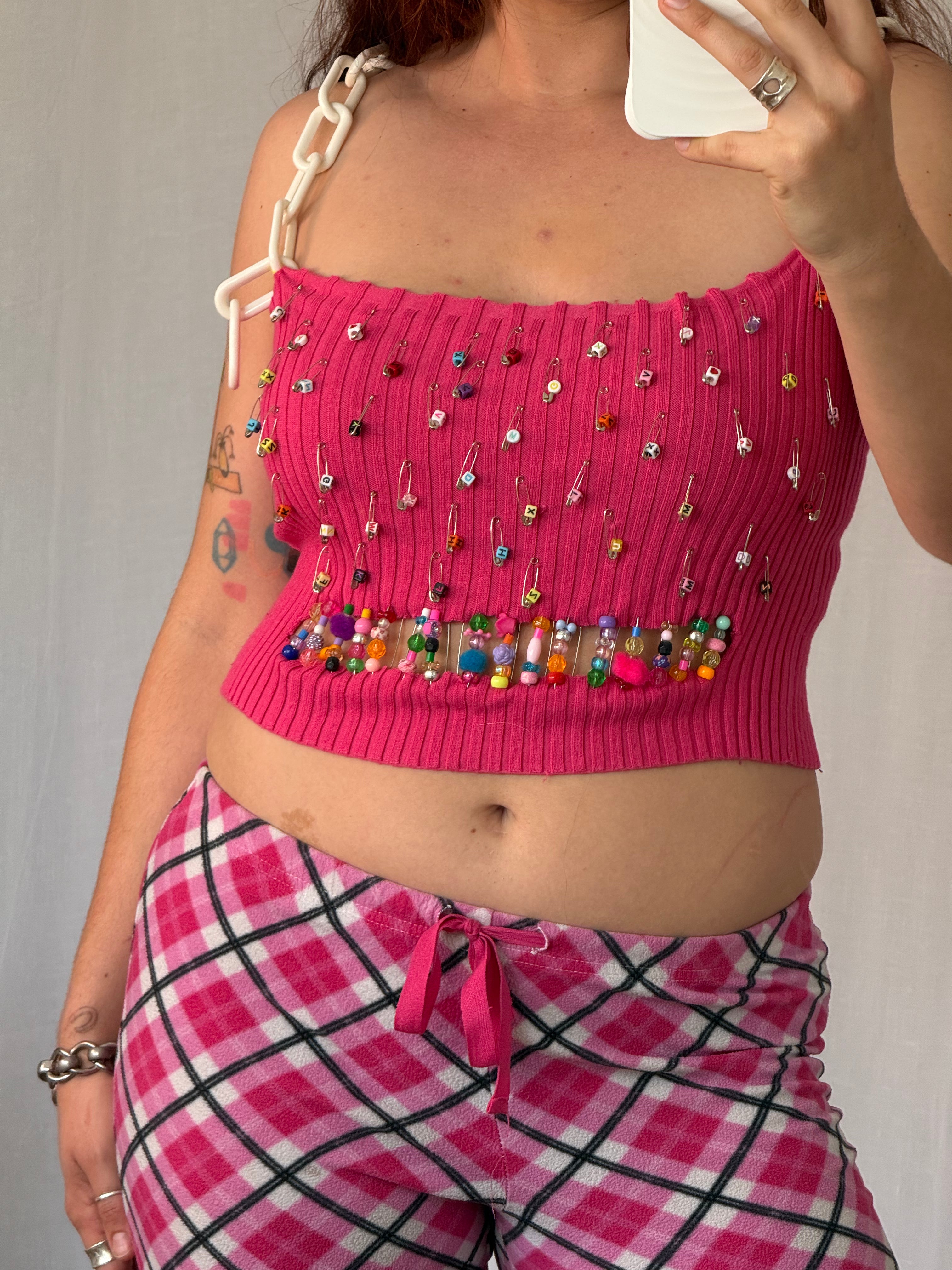 y2k upcycled beaded chain strap tank