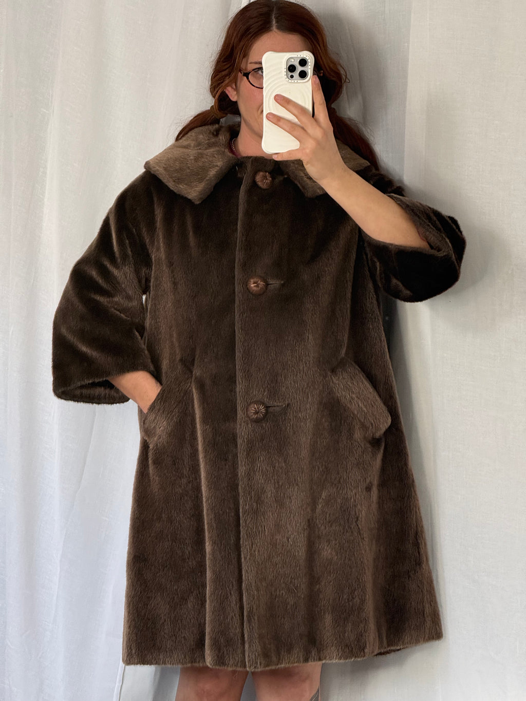 vintage faux fur brown coat