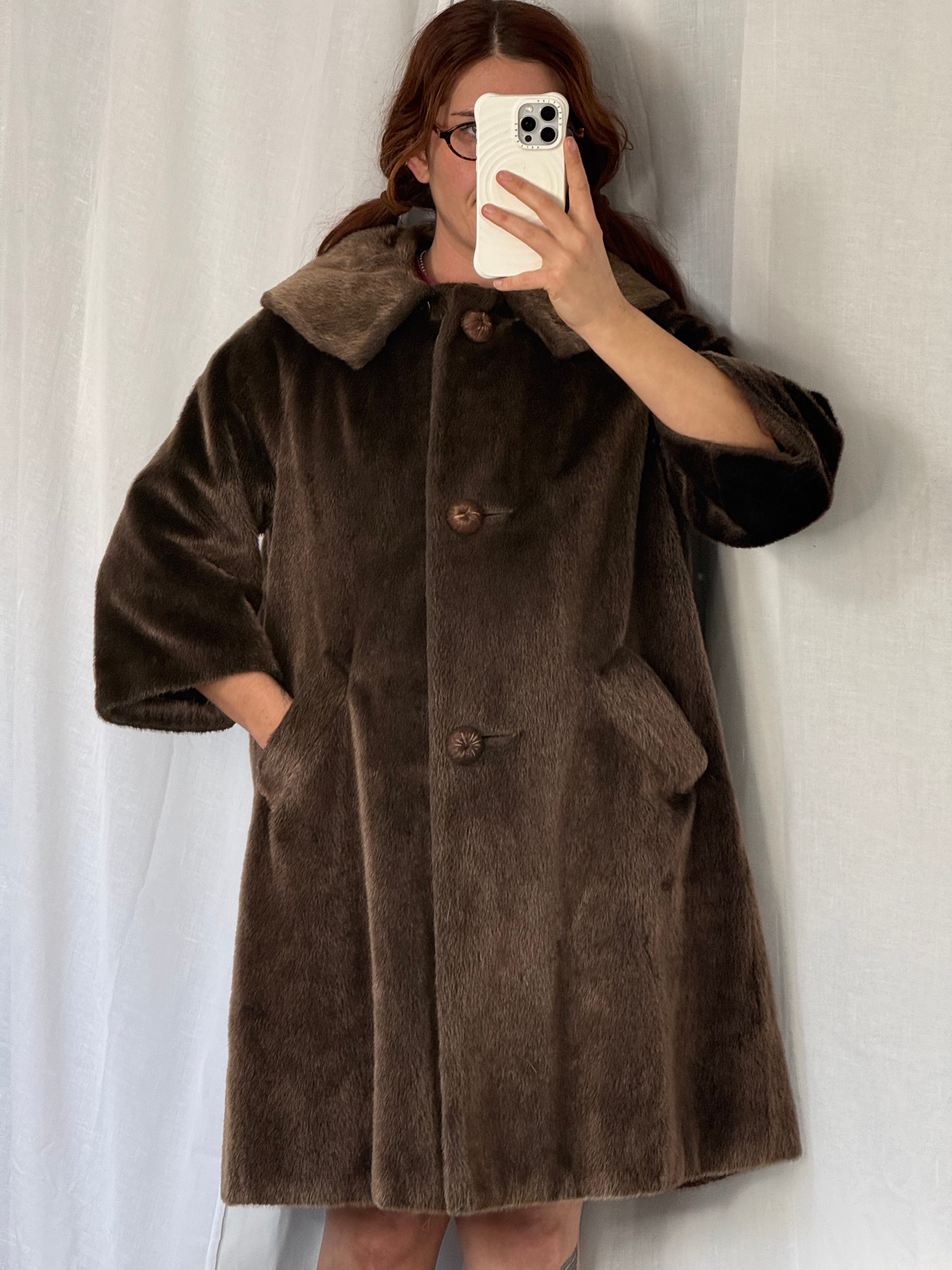 vintage faux fur brown coat