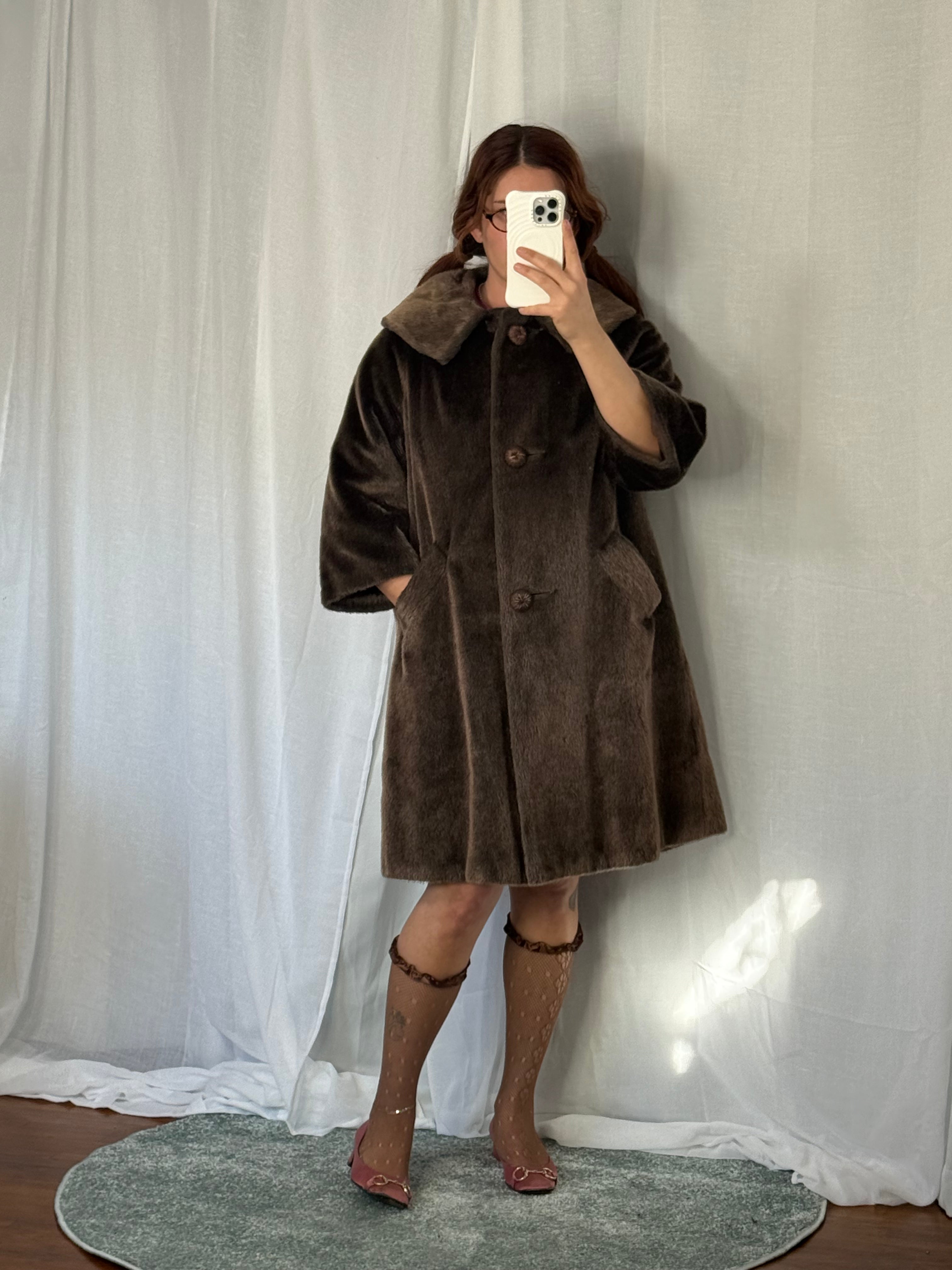 vintage faux fur brown coat