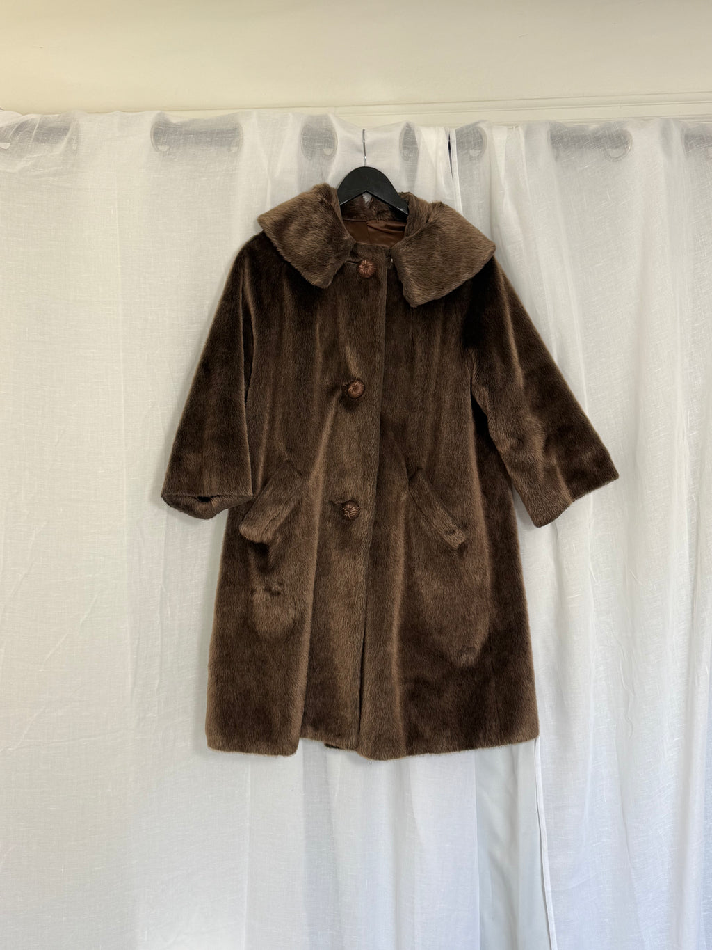vintage faux fur brown coat