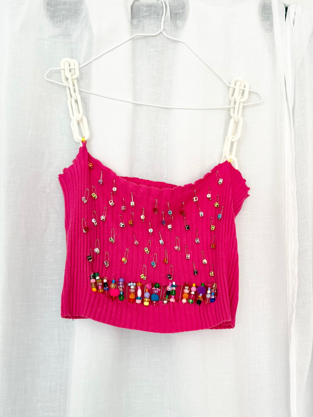 y2k upcycled beaded chain strap tank