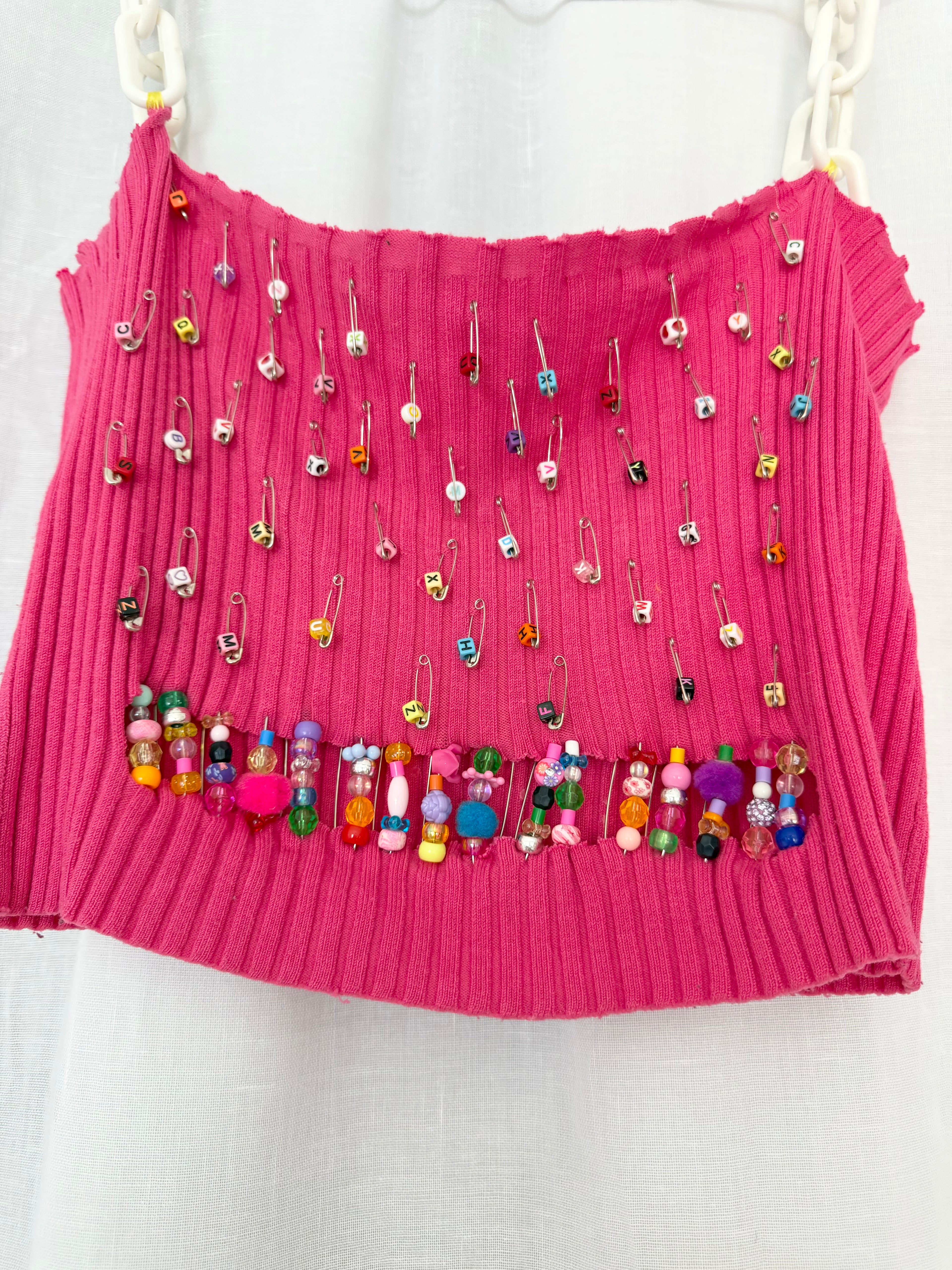 y2k upcycled beaded chain strap tank