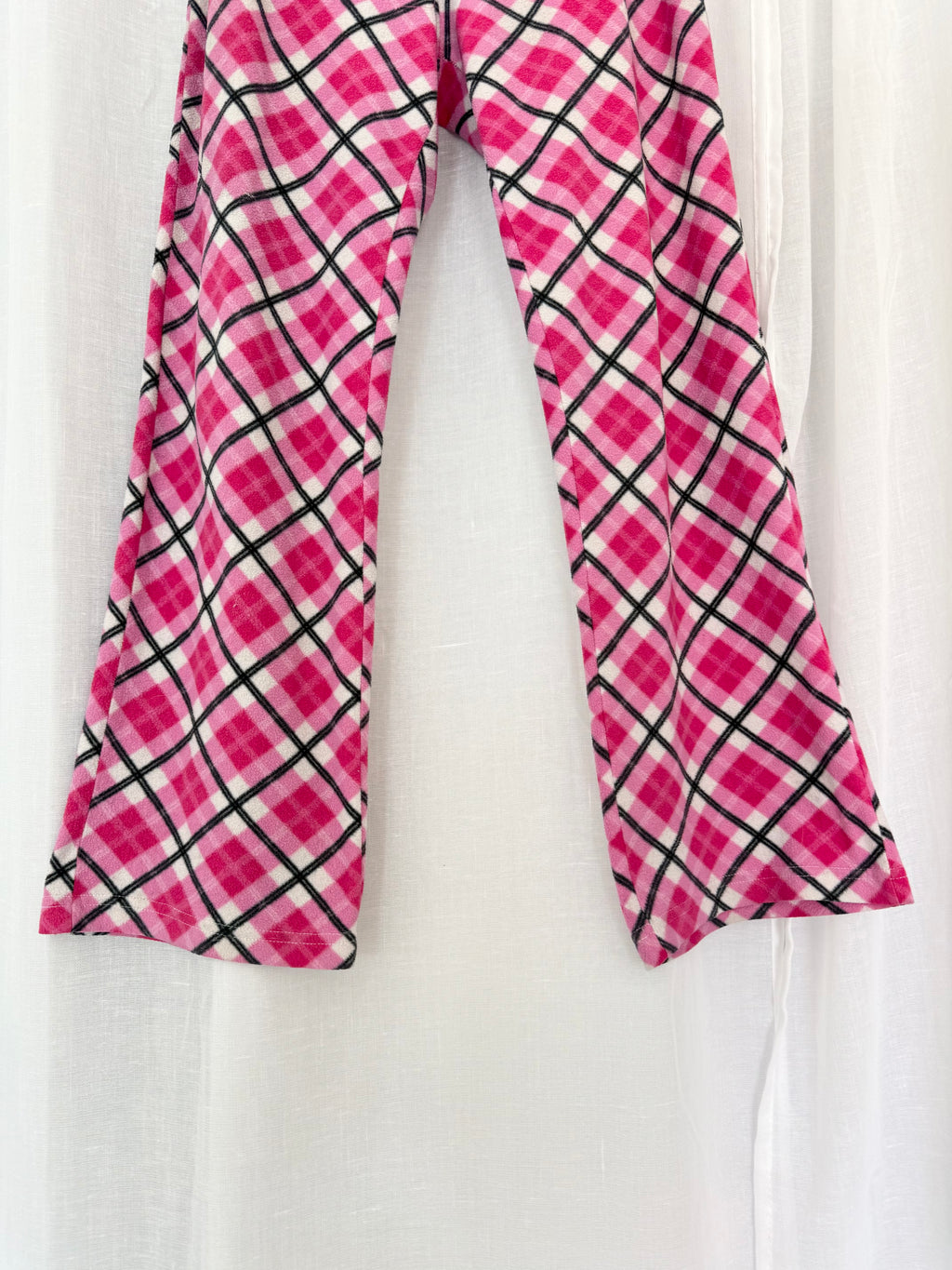✶ y2k low rise pink plaid fleece capri pants ✶