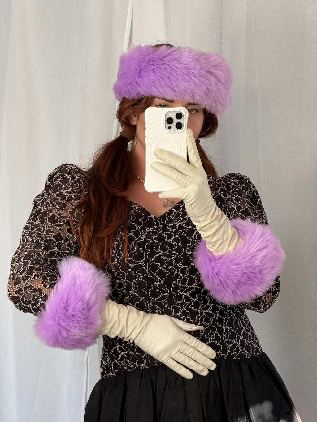 ✧ ☆ purple faux fur headband + cuff set ☆ ✧