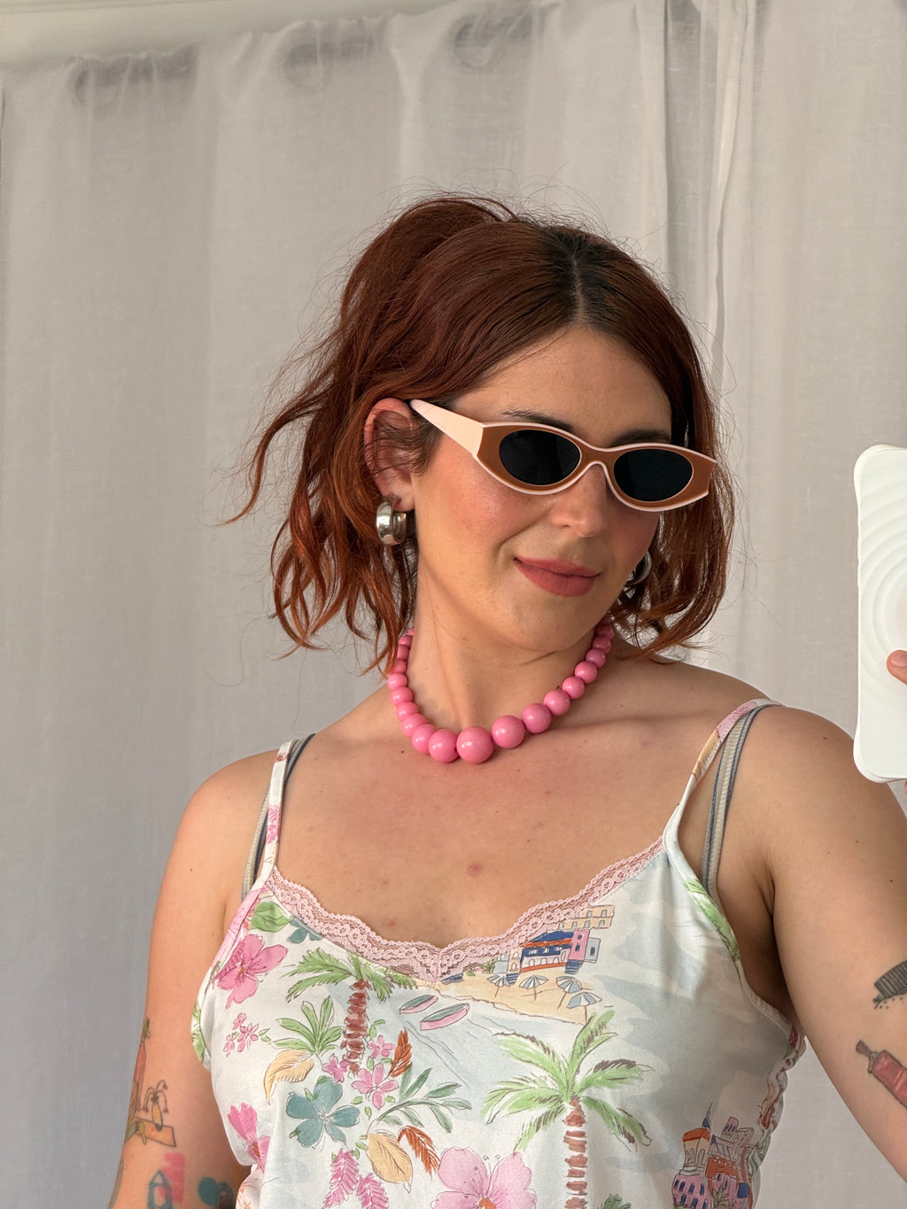 brown and pink oval slim sunglasses