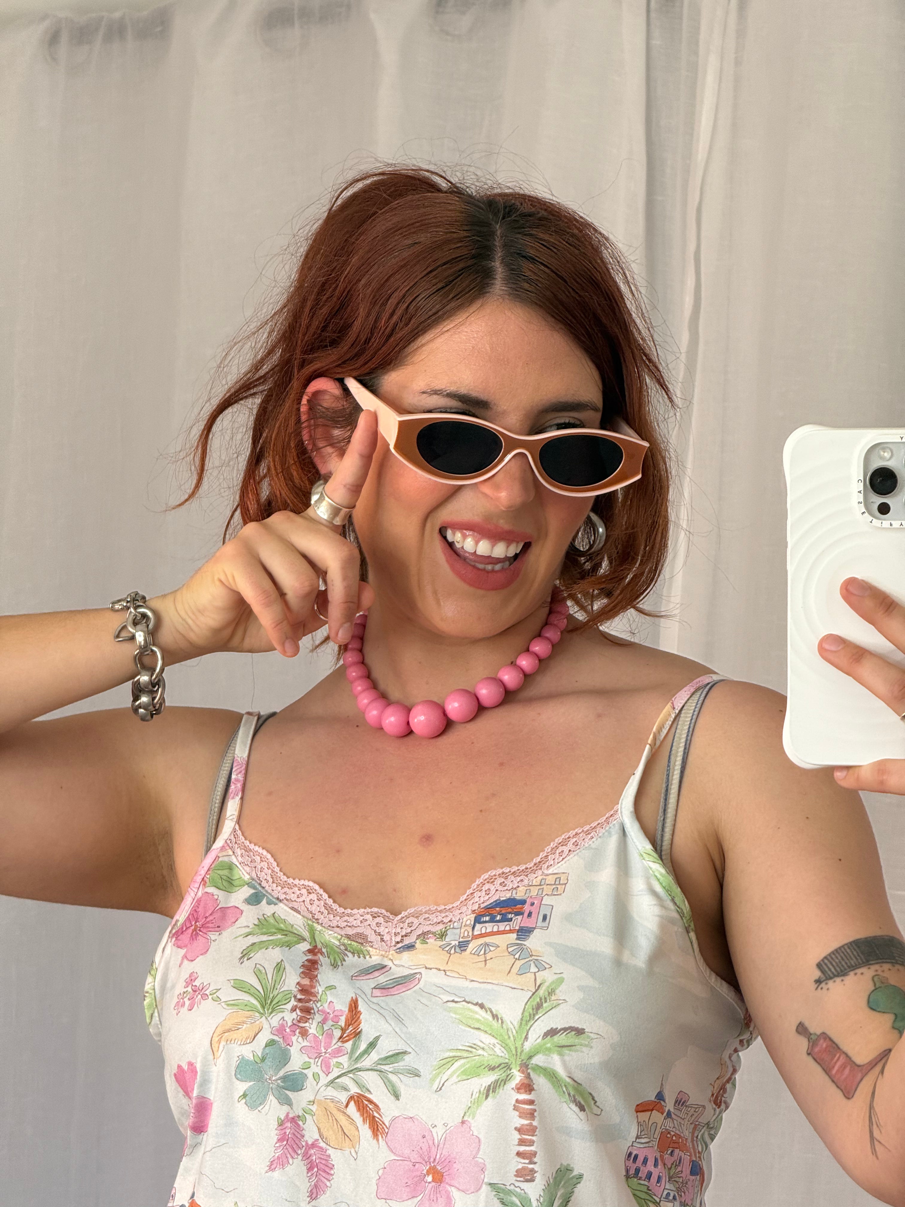 brown and pink oval slim sunglasses