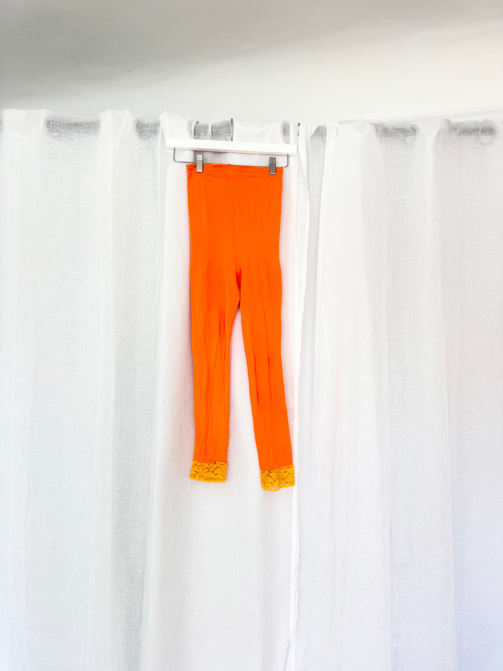 y2k orange lace capri leggings/ lace tights
