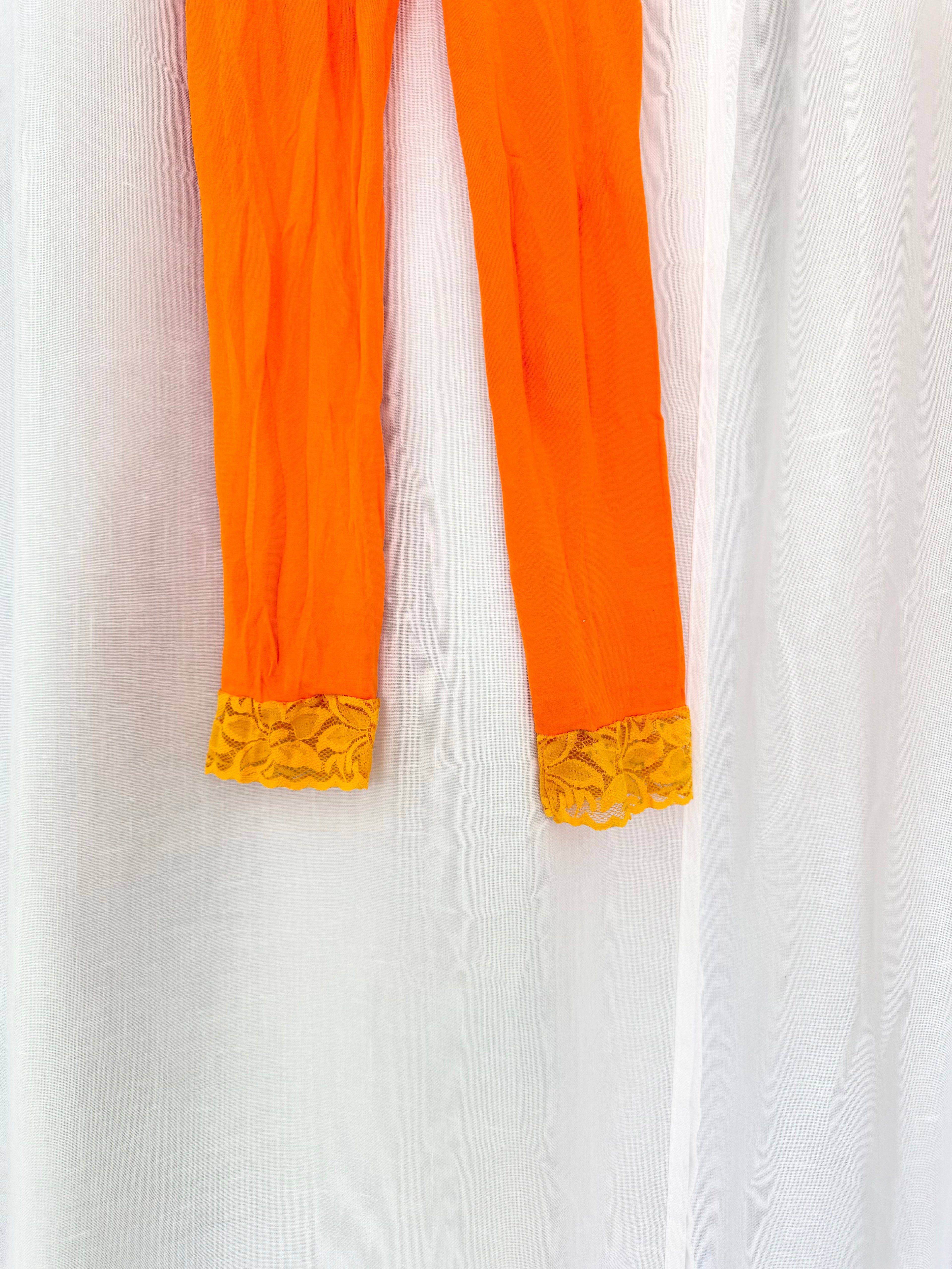 y2k orange lace capri leggings/ lace tights