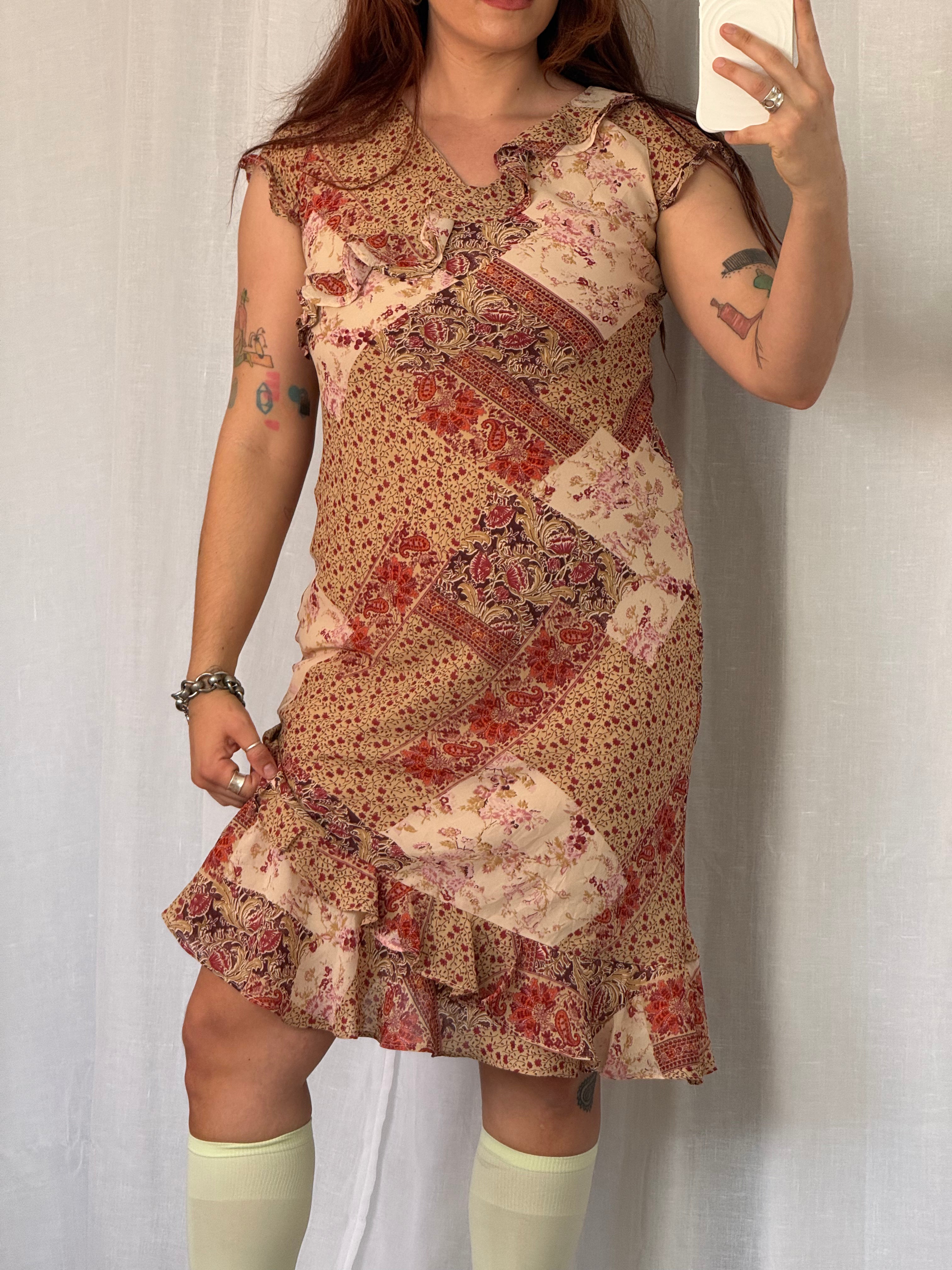 ✿ vintage patchwork floral handkerchief midi dress