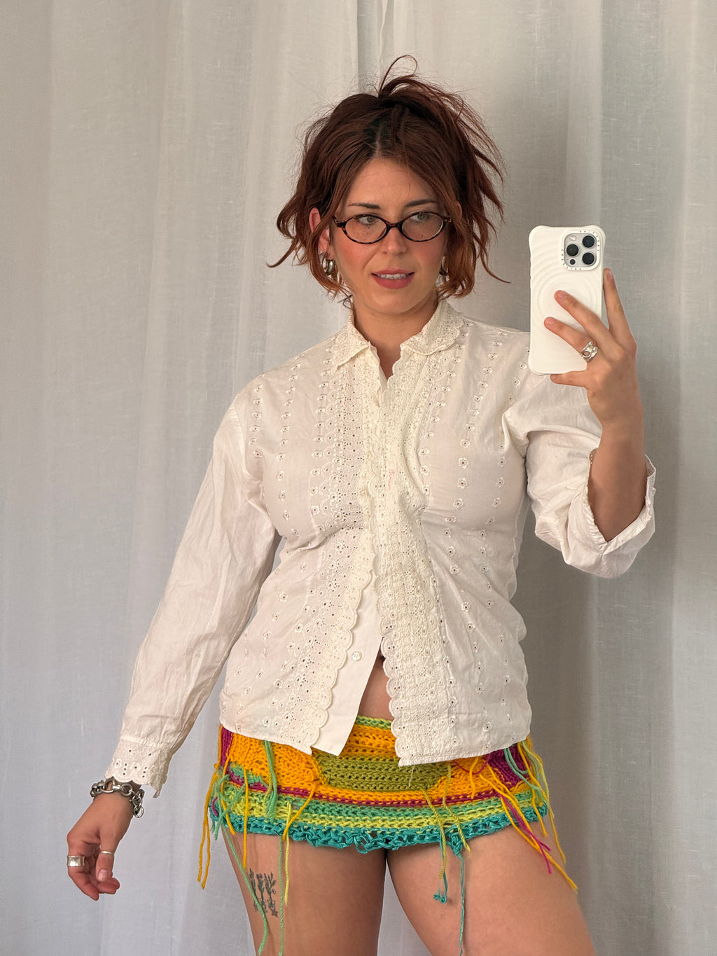 ✿ vintage white eyelet lace button up blouse ✿