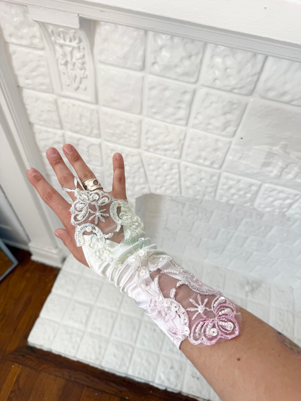 hand dyed lace fingerless gloves pastel ombré