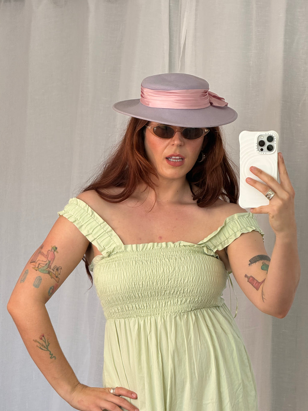 vintage wide brim wool hat ribbon rosette