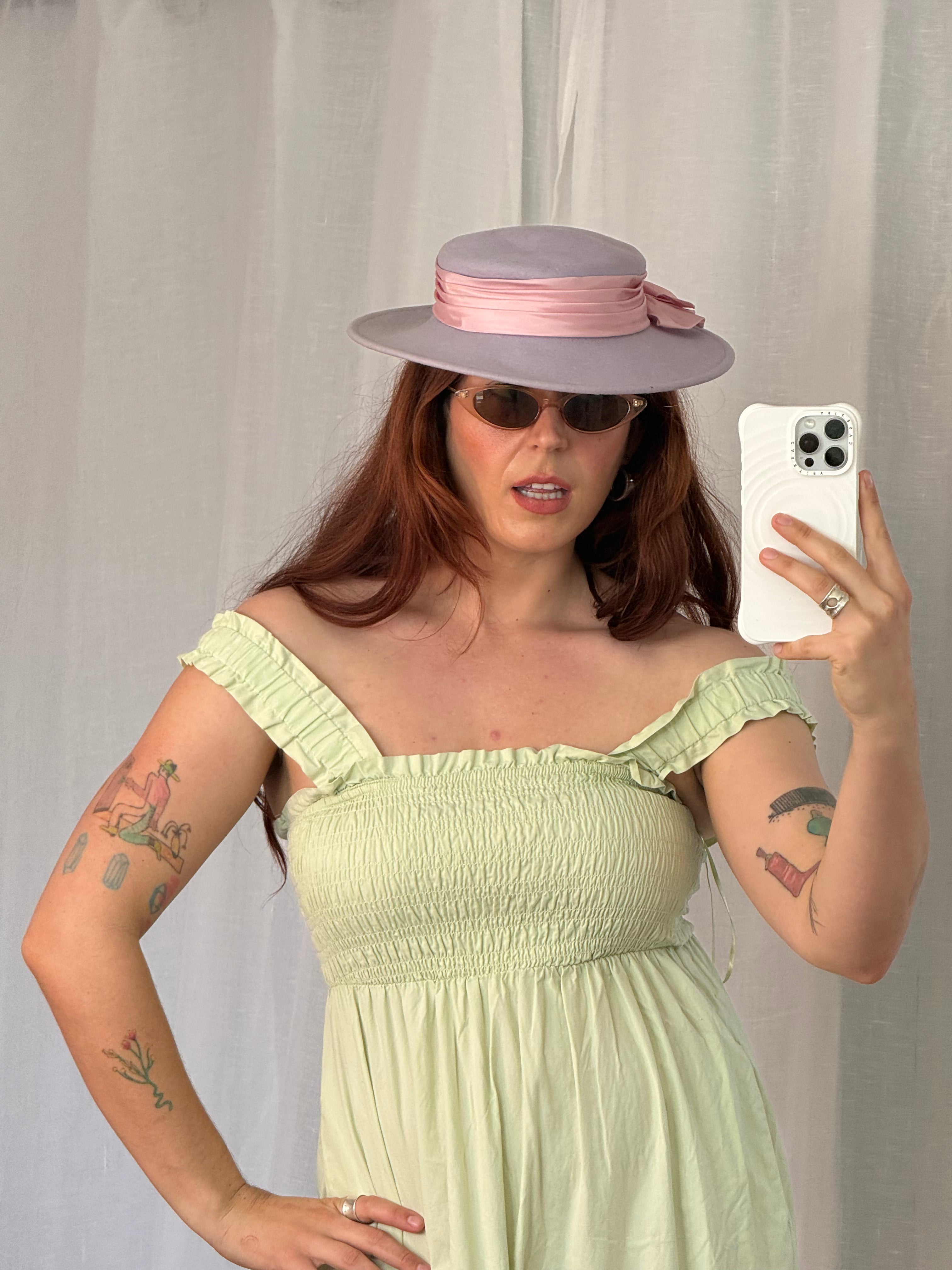 vintage wide brim wool hat ribbon rosette