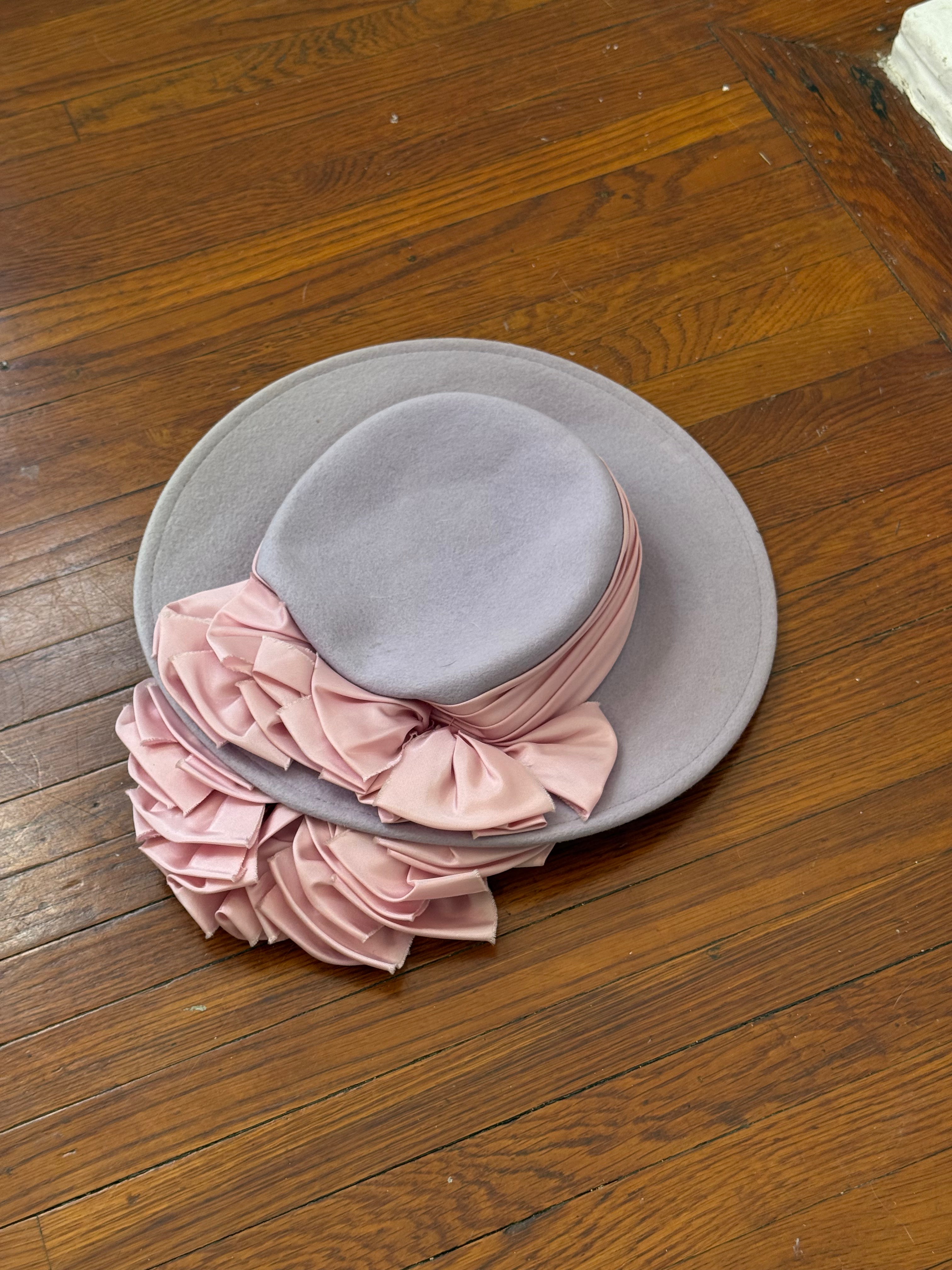 vintage wide brim wool hat ribbon rosette