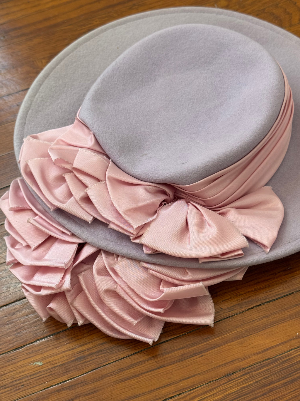 vintage wide brim wool hat ribbon rosette